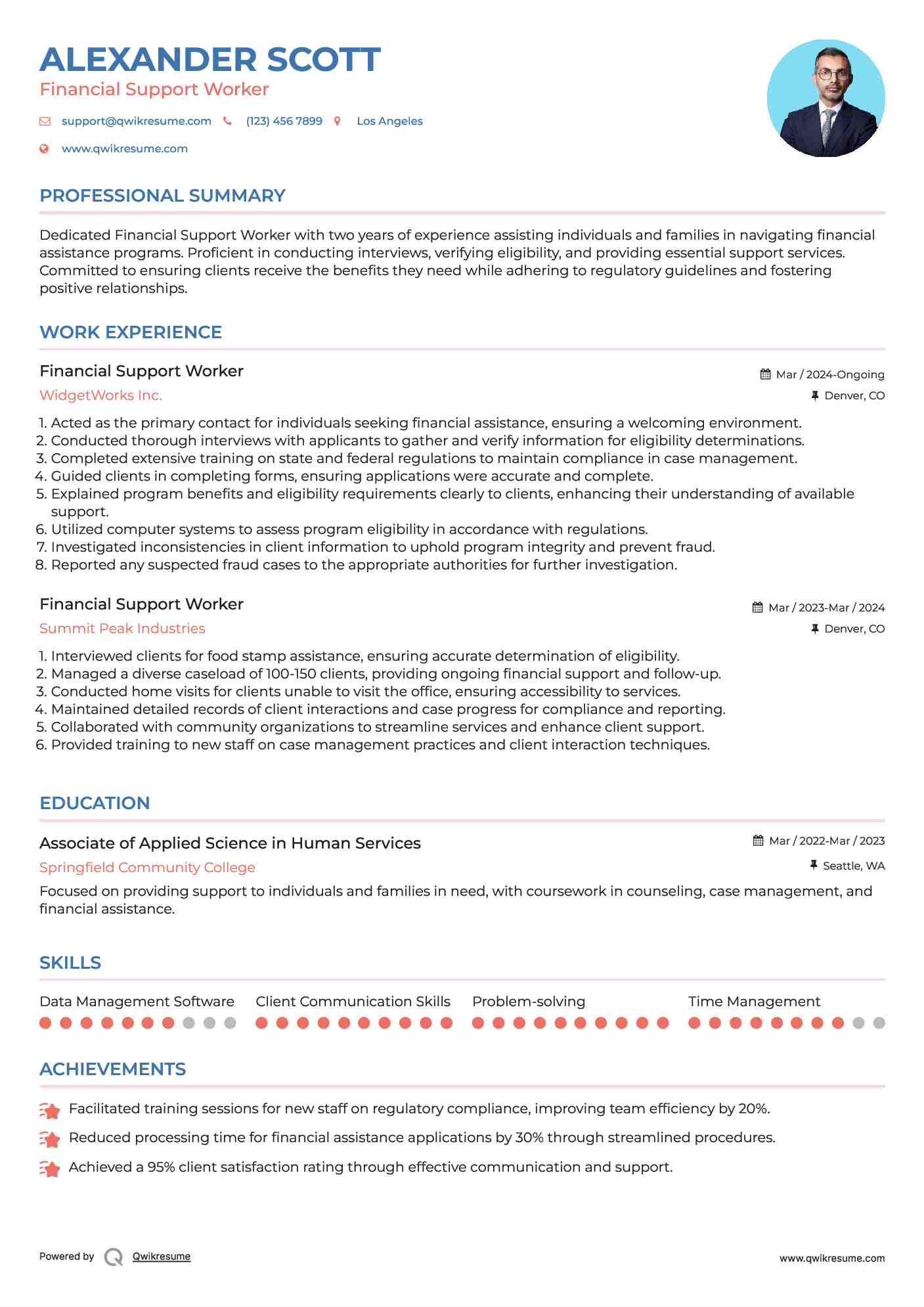 Financial Support Worker Resume Sample