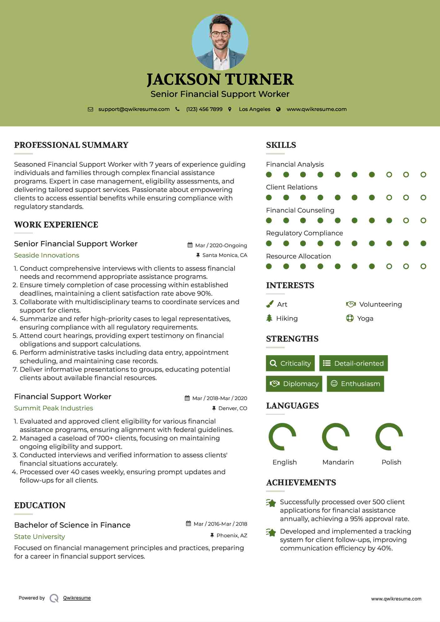 Senior Financial Support Worker Resume Example