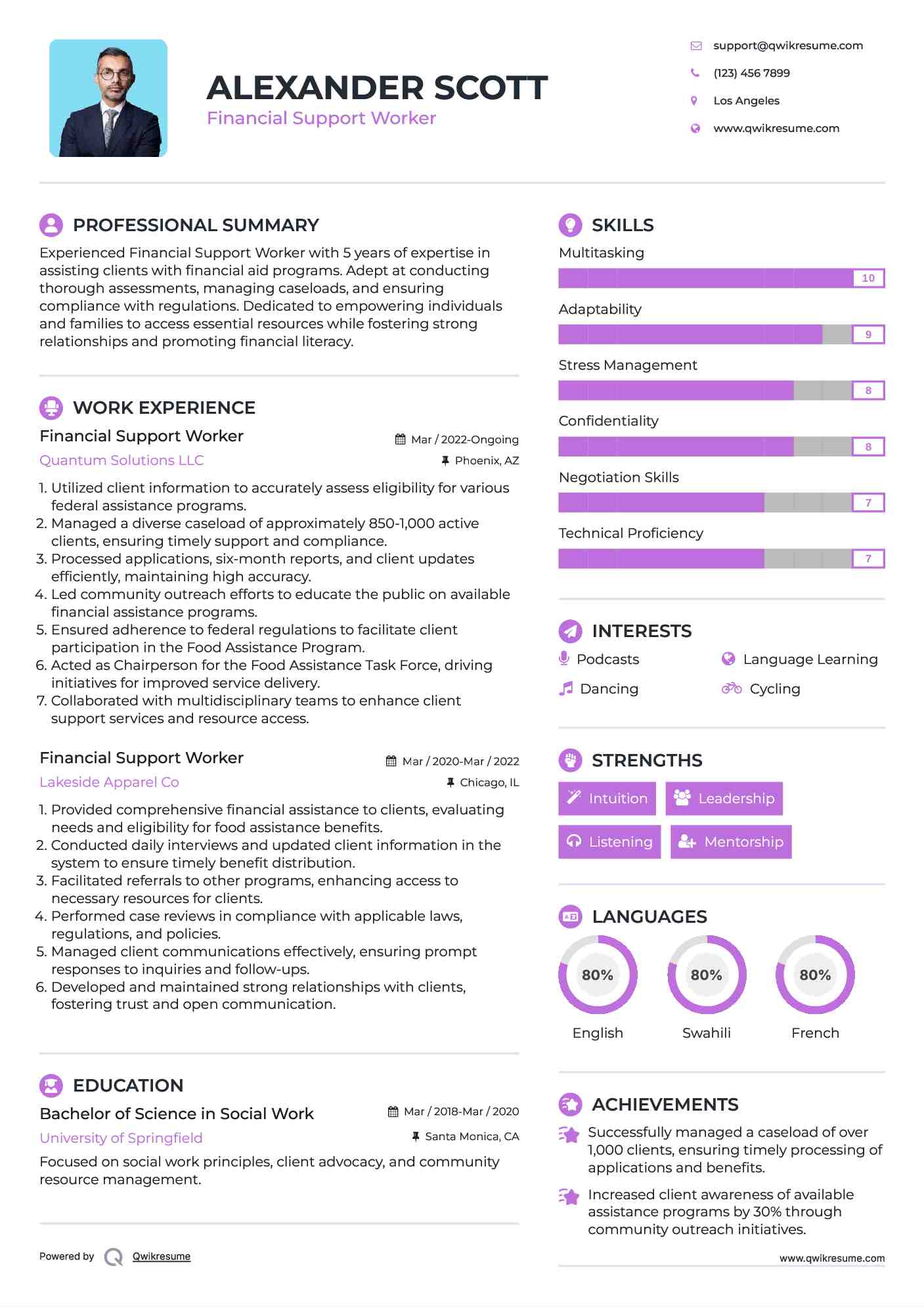 Financial Support Worker Resume Format