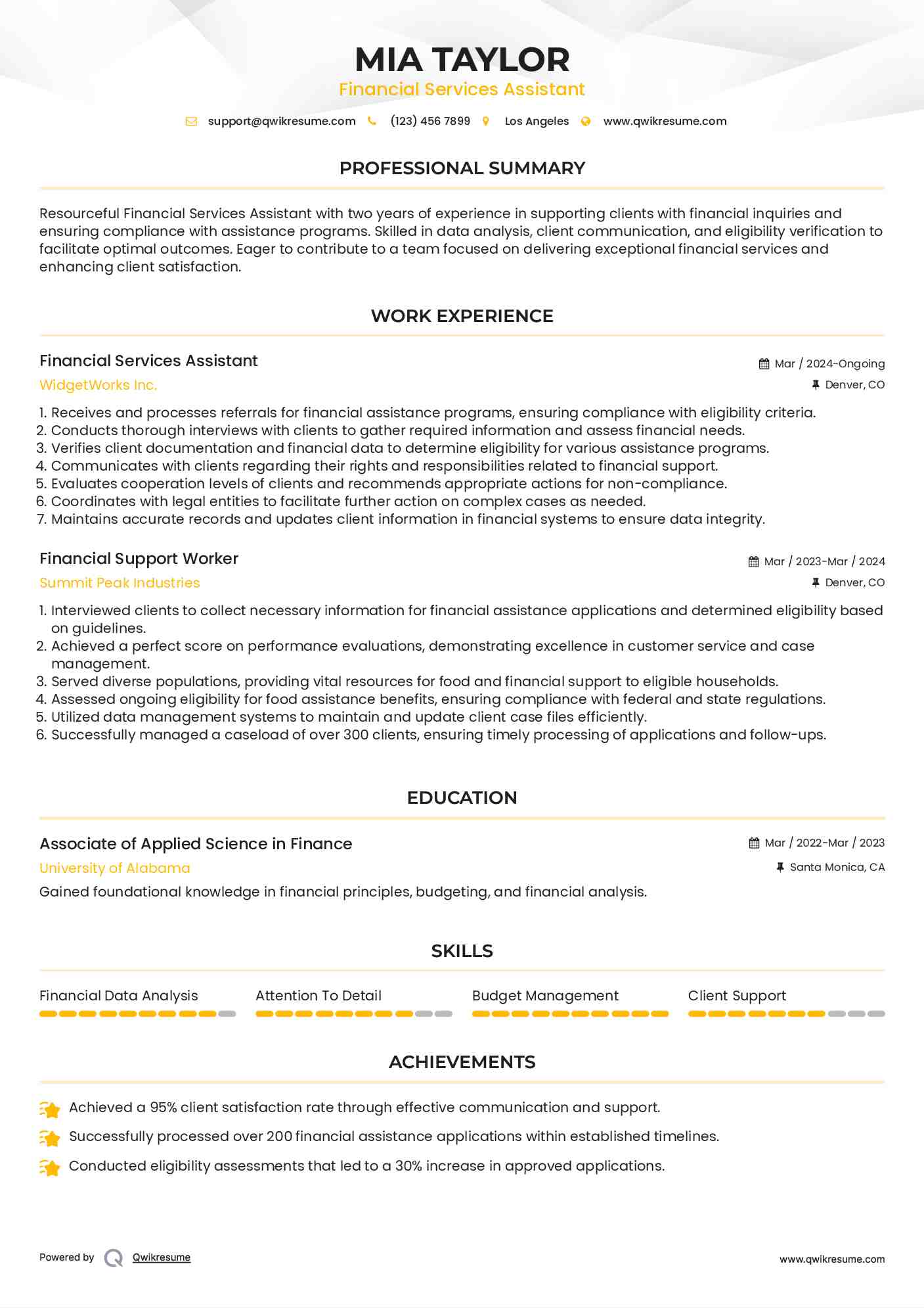 Financial Services Assistant Resume Template