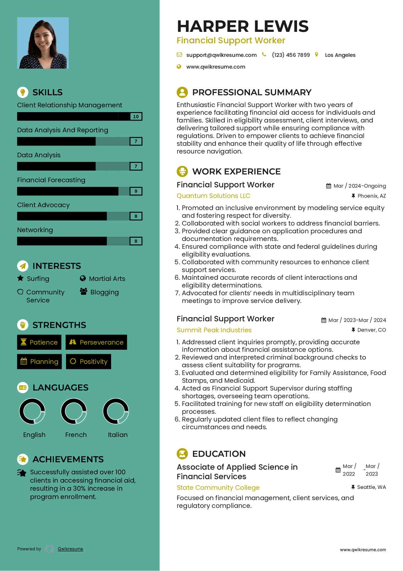 Financial Support Worker Resume Template