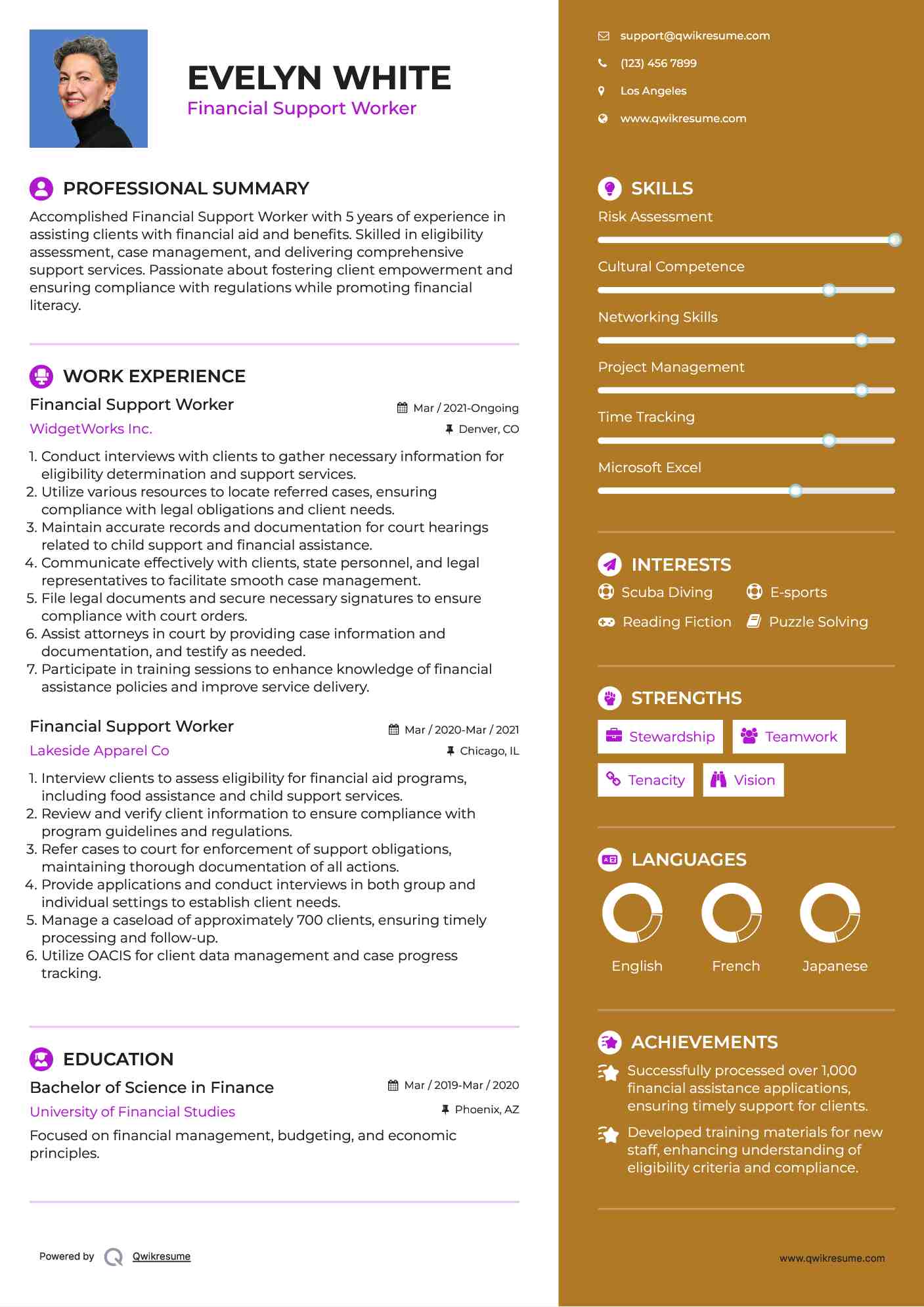 Financial Support Worker Resume Sample