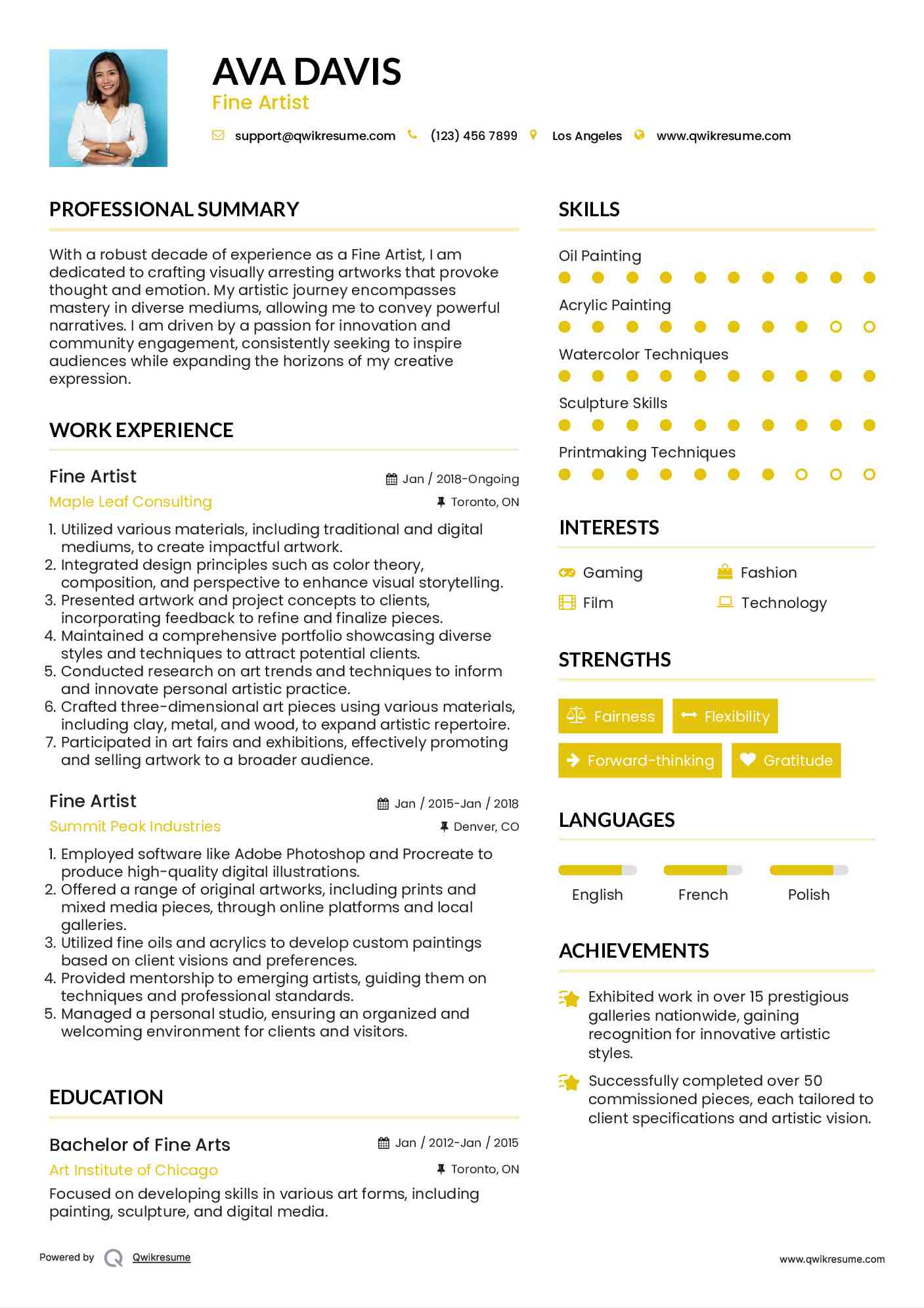 Fine Artist Resume Sample