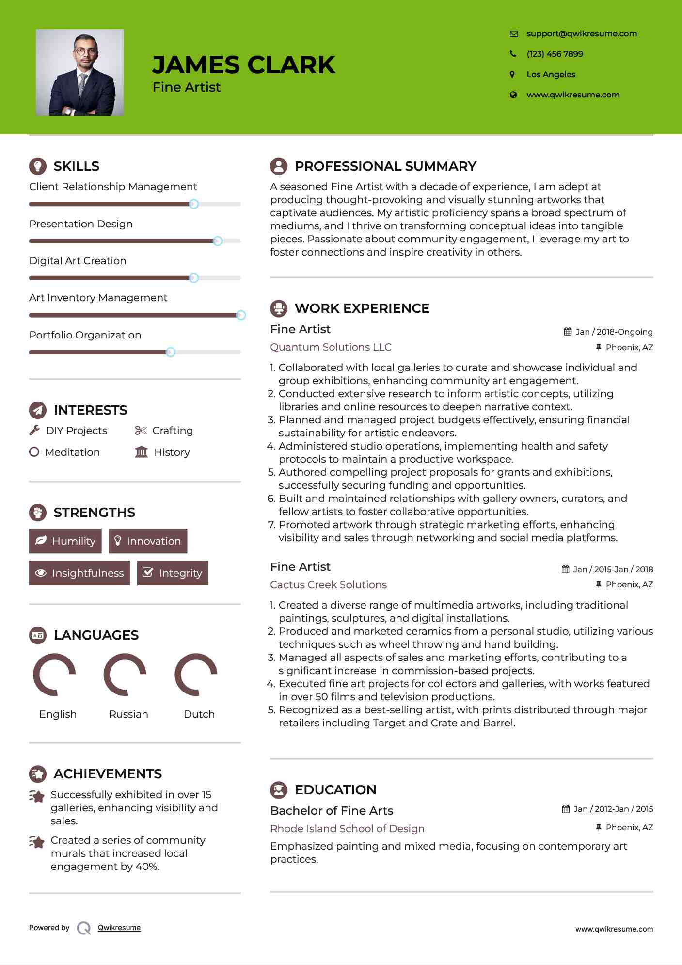 Fine Artist Resume Template