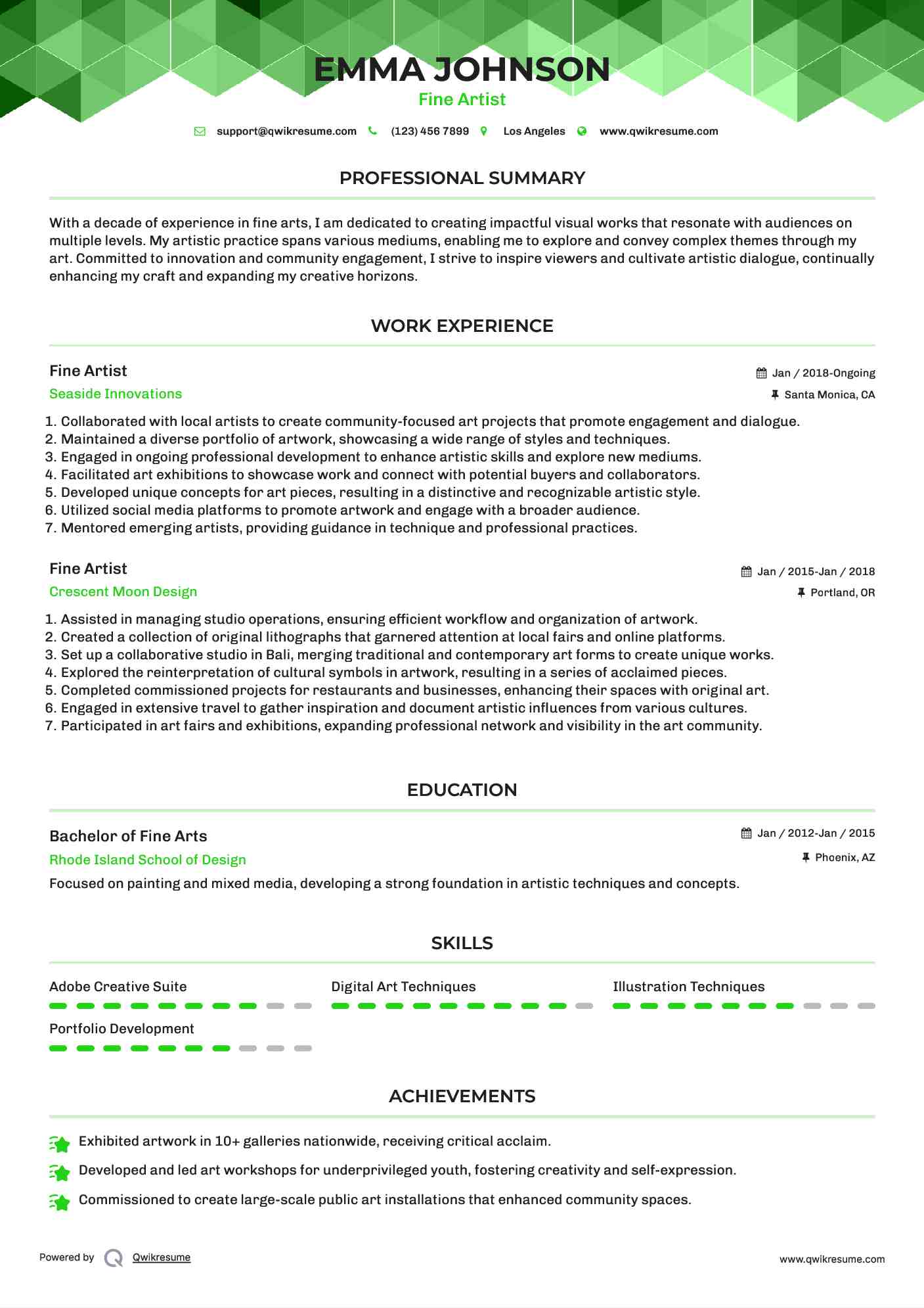 Fine Artist Resume Sample