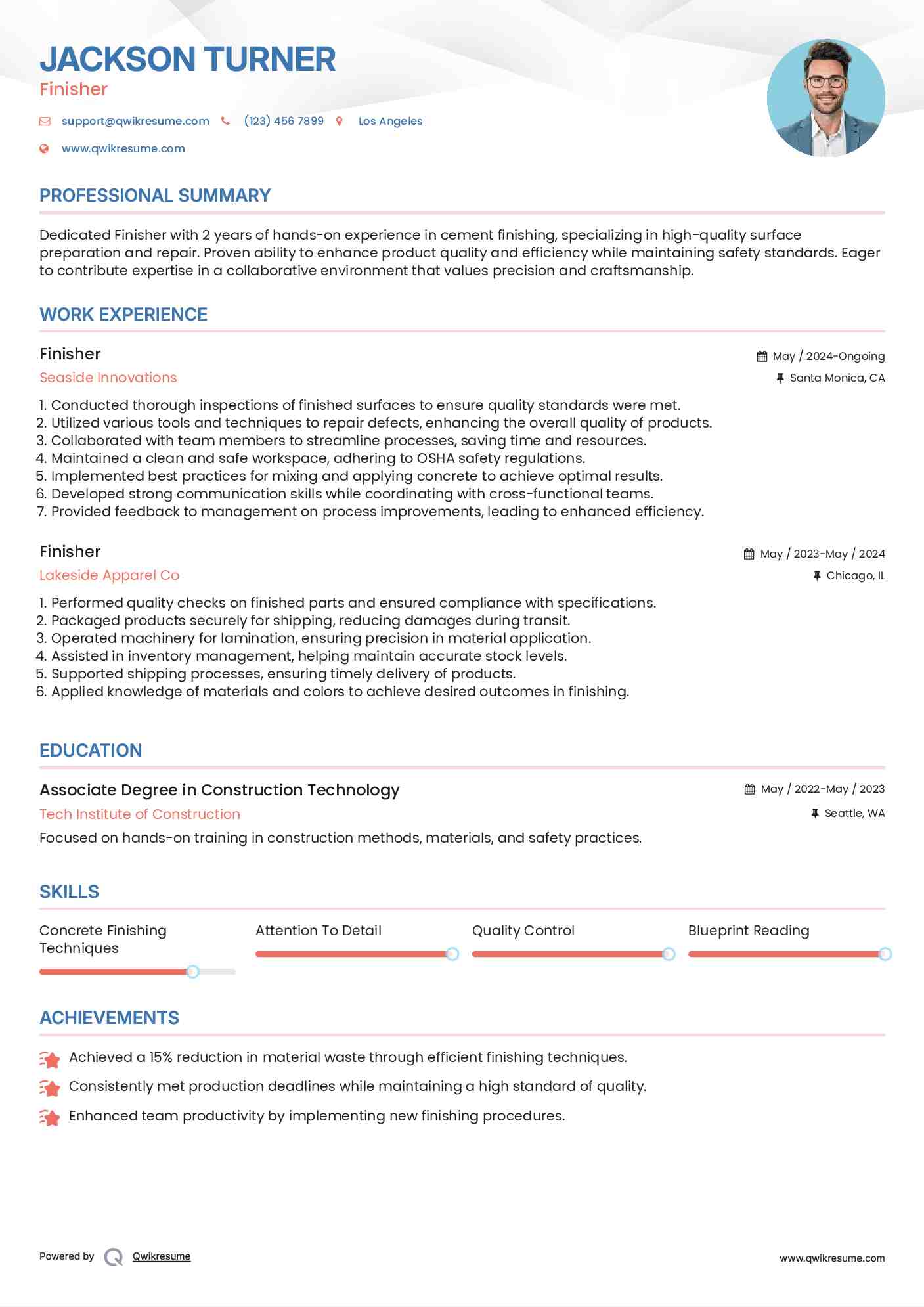 Finisher Resume Model