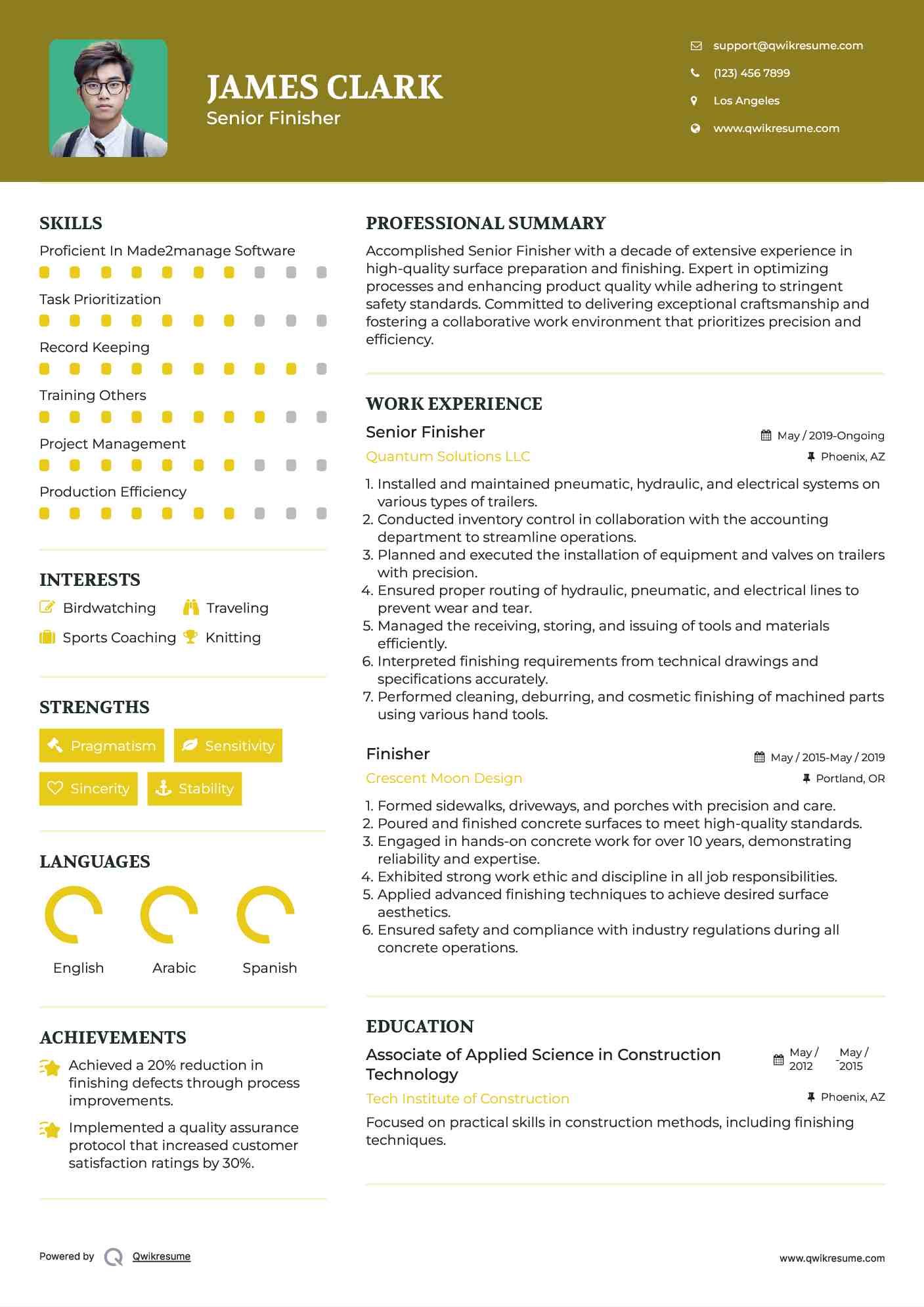 Senior Finisher Resume Example
