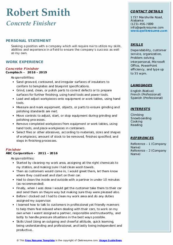 Concrete Finisher Resume Sample - Finisher 1584357746 Pdf