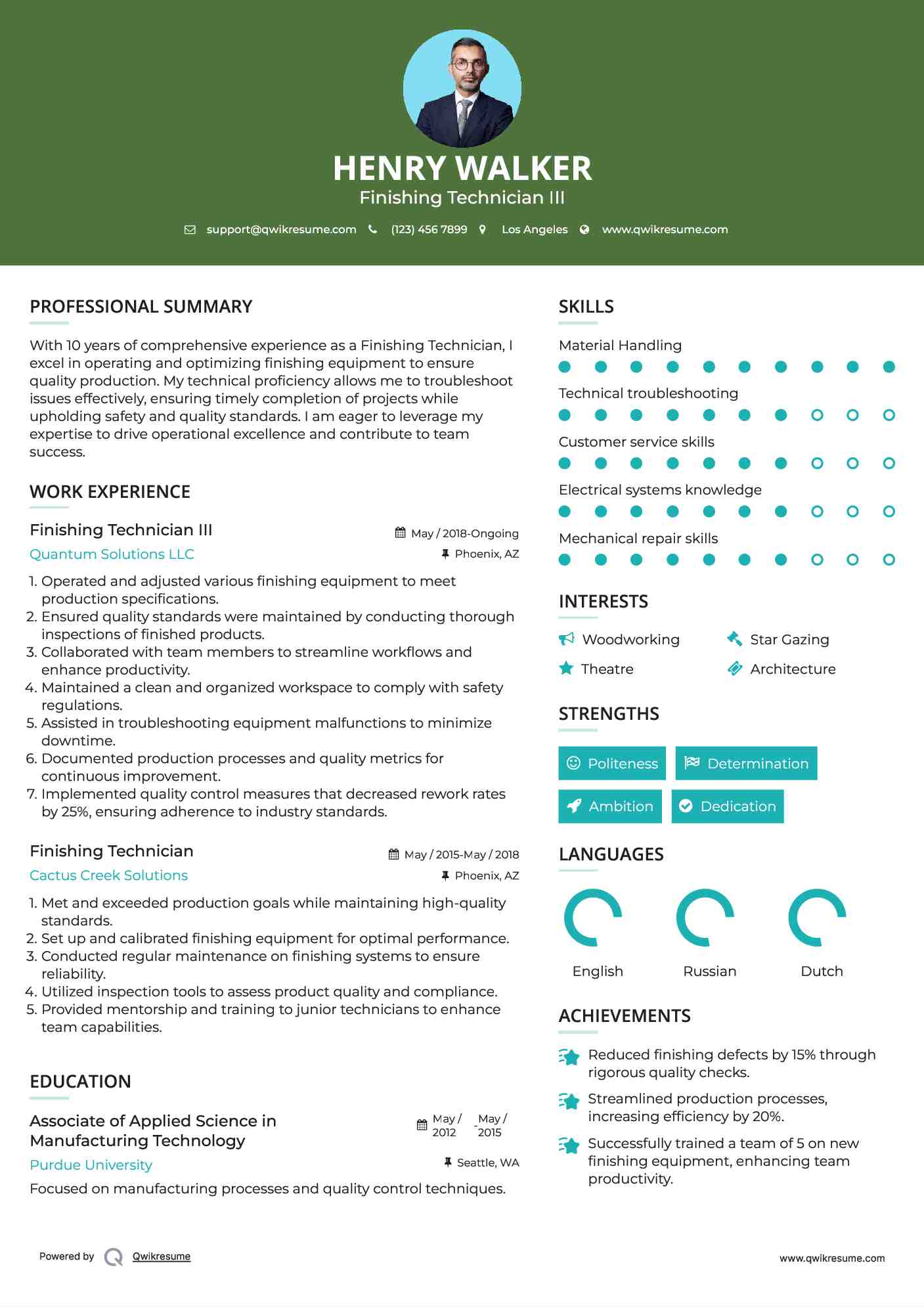 Finishing Technician III Resume Format
