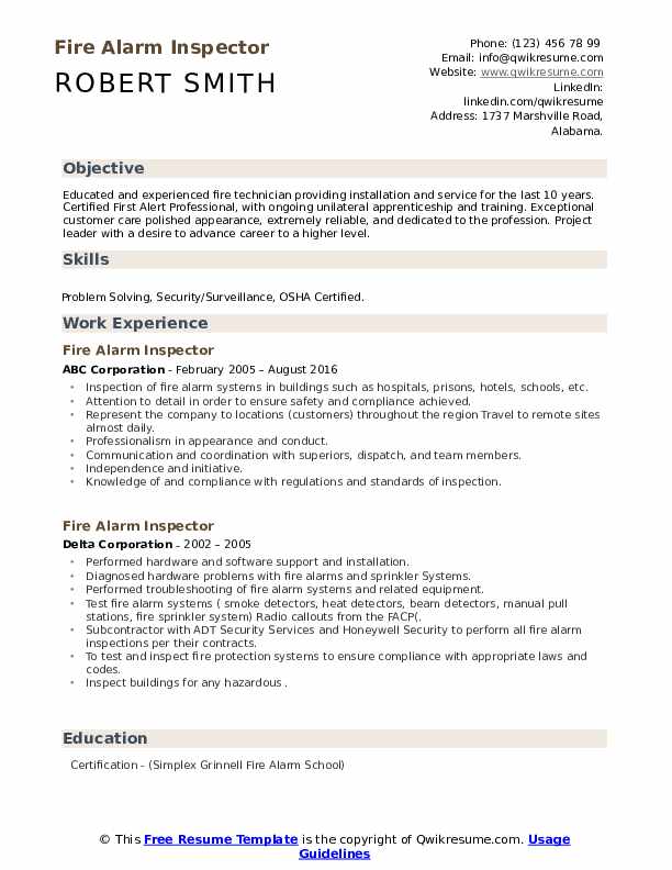 Fire Alarm Inspector Resume Samples QwikResume