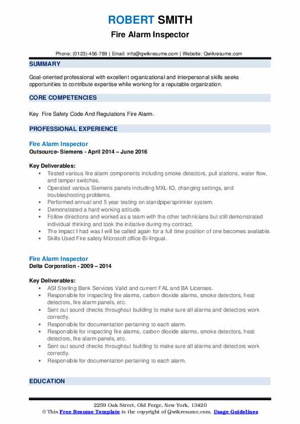Fire Alarm Inspector Resume Samples QwikResume
