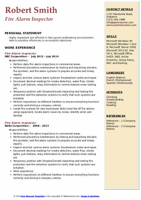 Fire Alarm Inspector Resume Samples QwikResume
