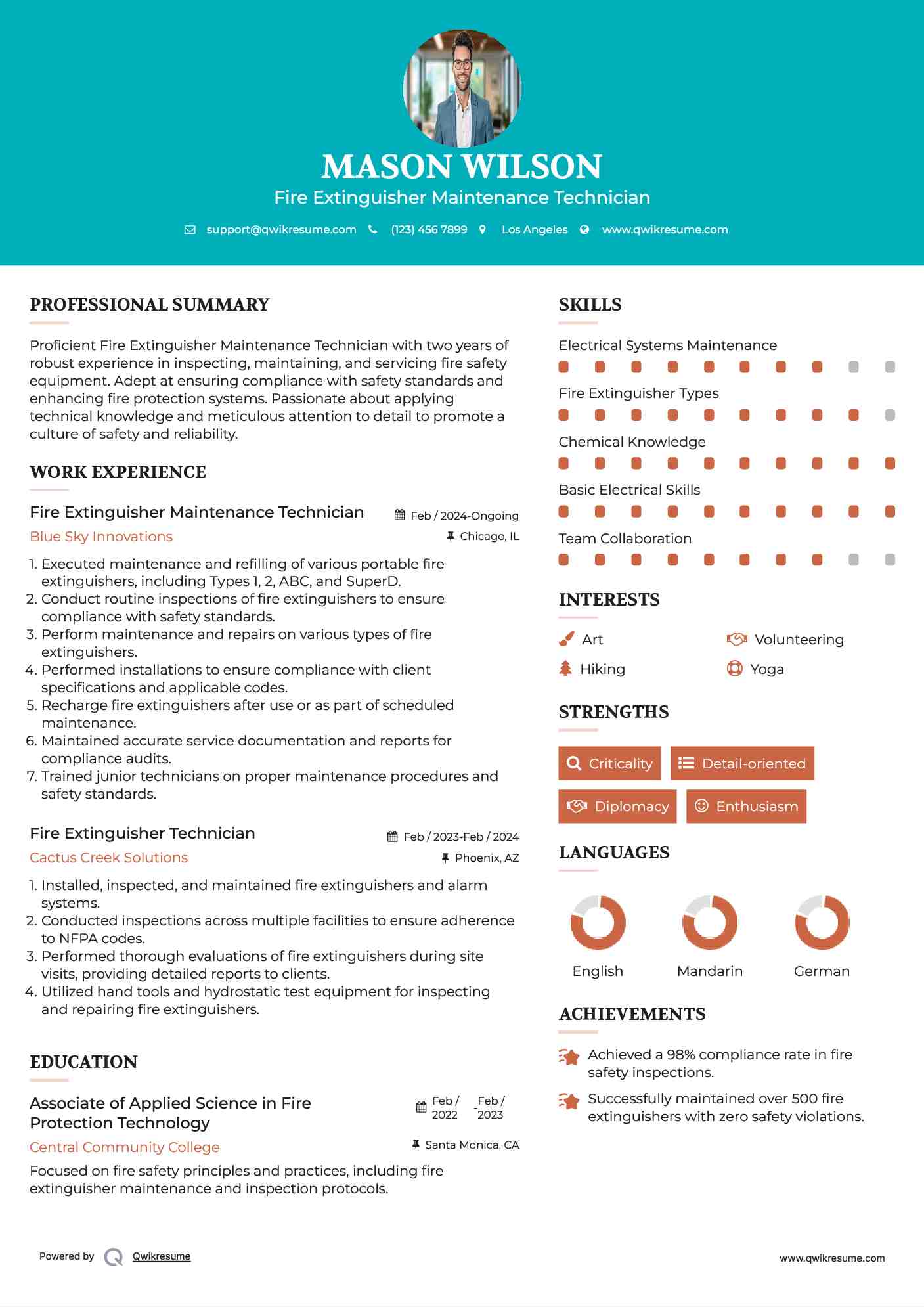 Fire Extinguisher Technician Resume Samples QwikResume