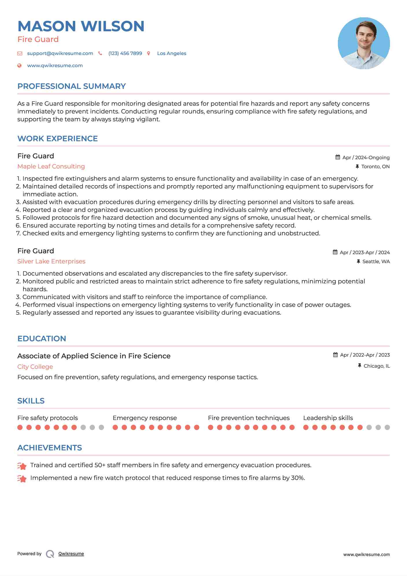 Fire Guard Resume Example