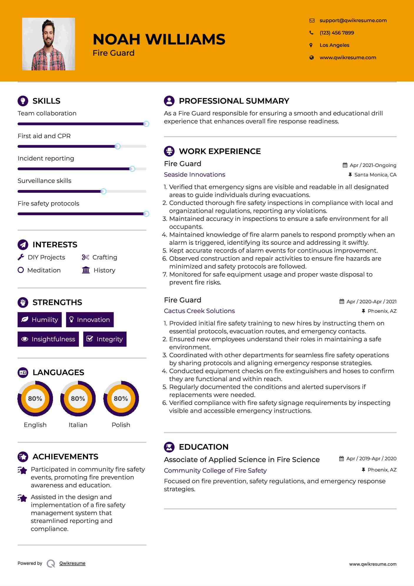 Fire Guard Resume Template