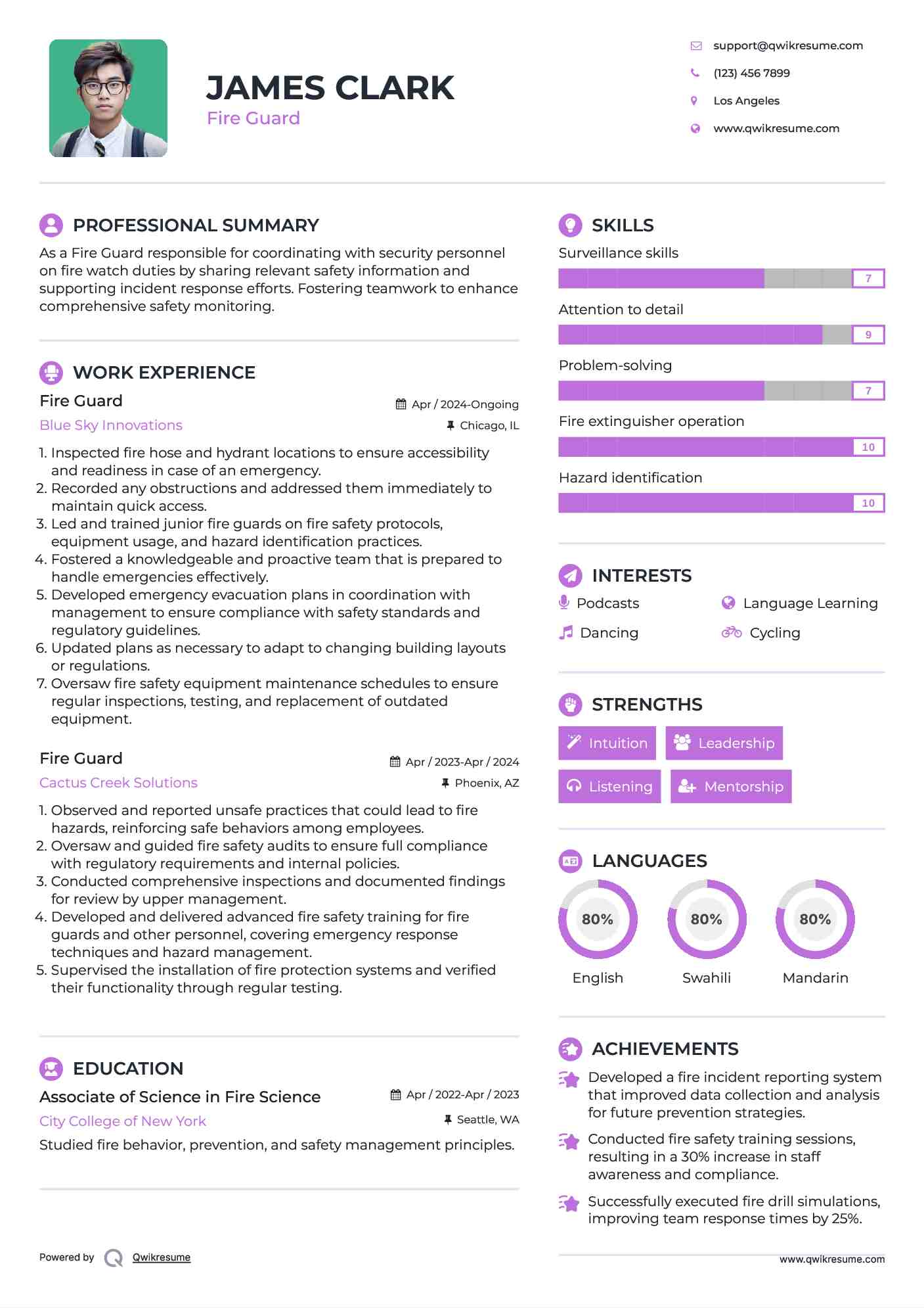 Fire Guard Resume Example