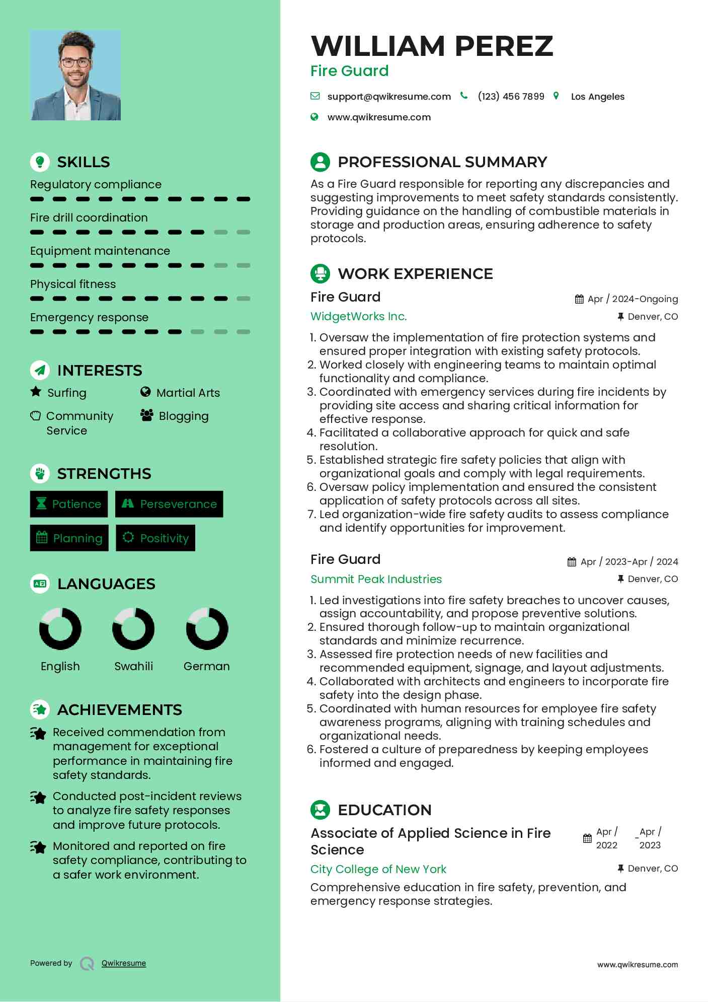 Fire Guard Resume Template