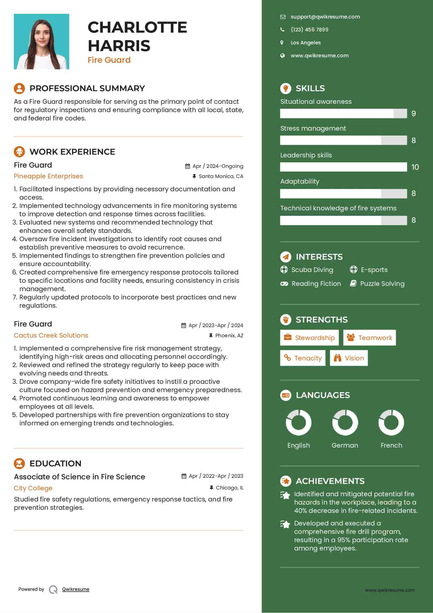 Fire Guard Resume Template