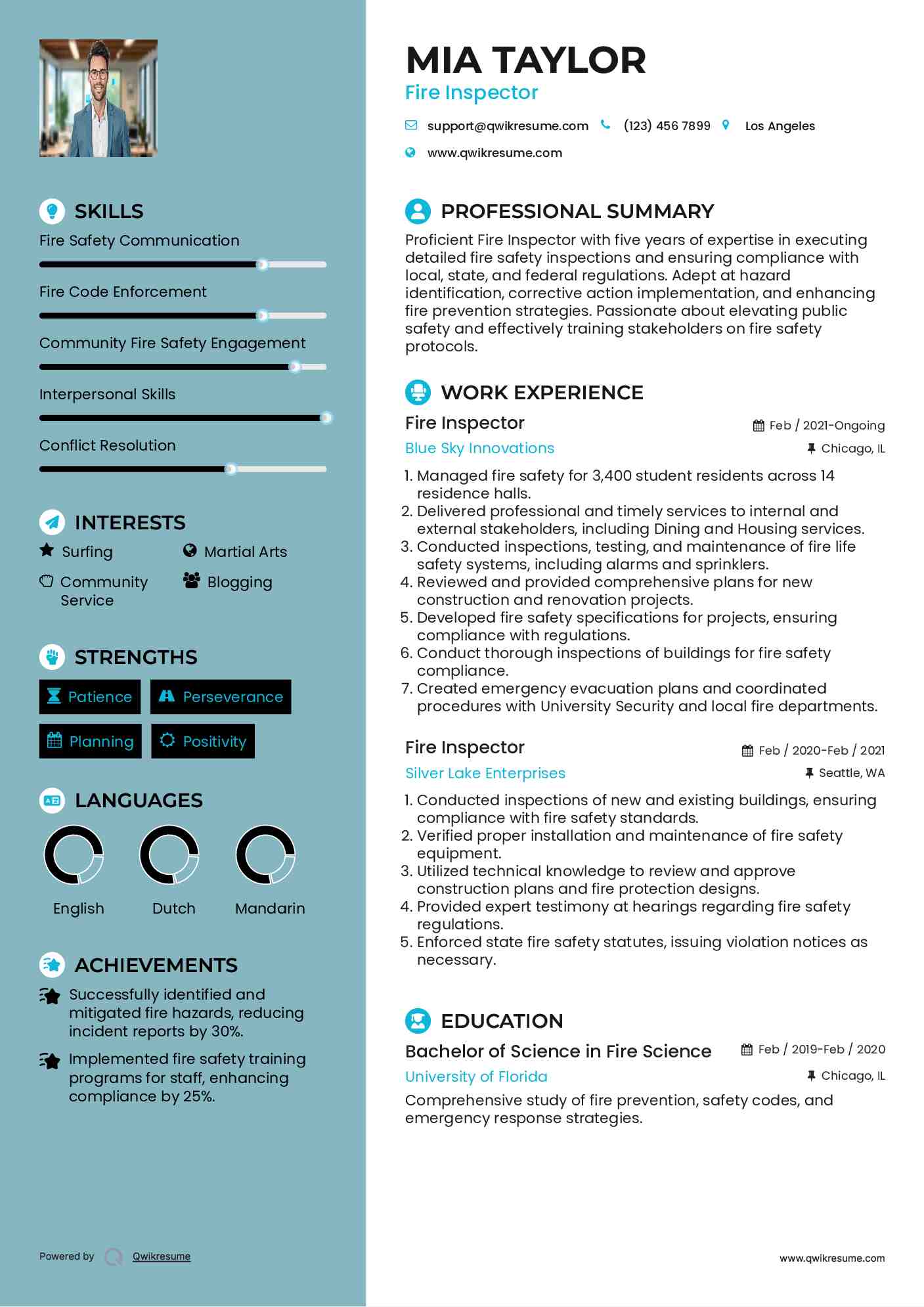 Fire Inspector Resume Sample