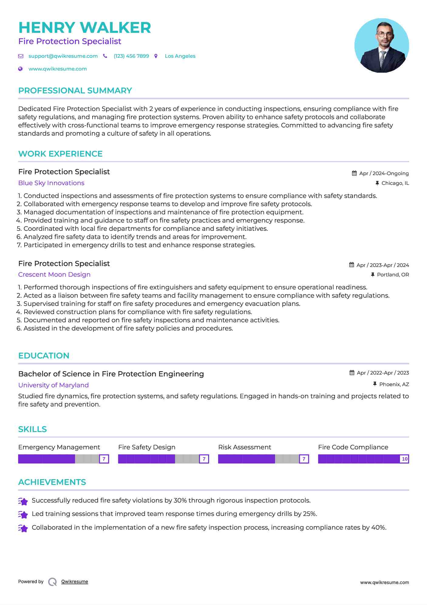 Fire Protection Specialist Resume Model