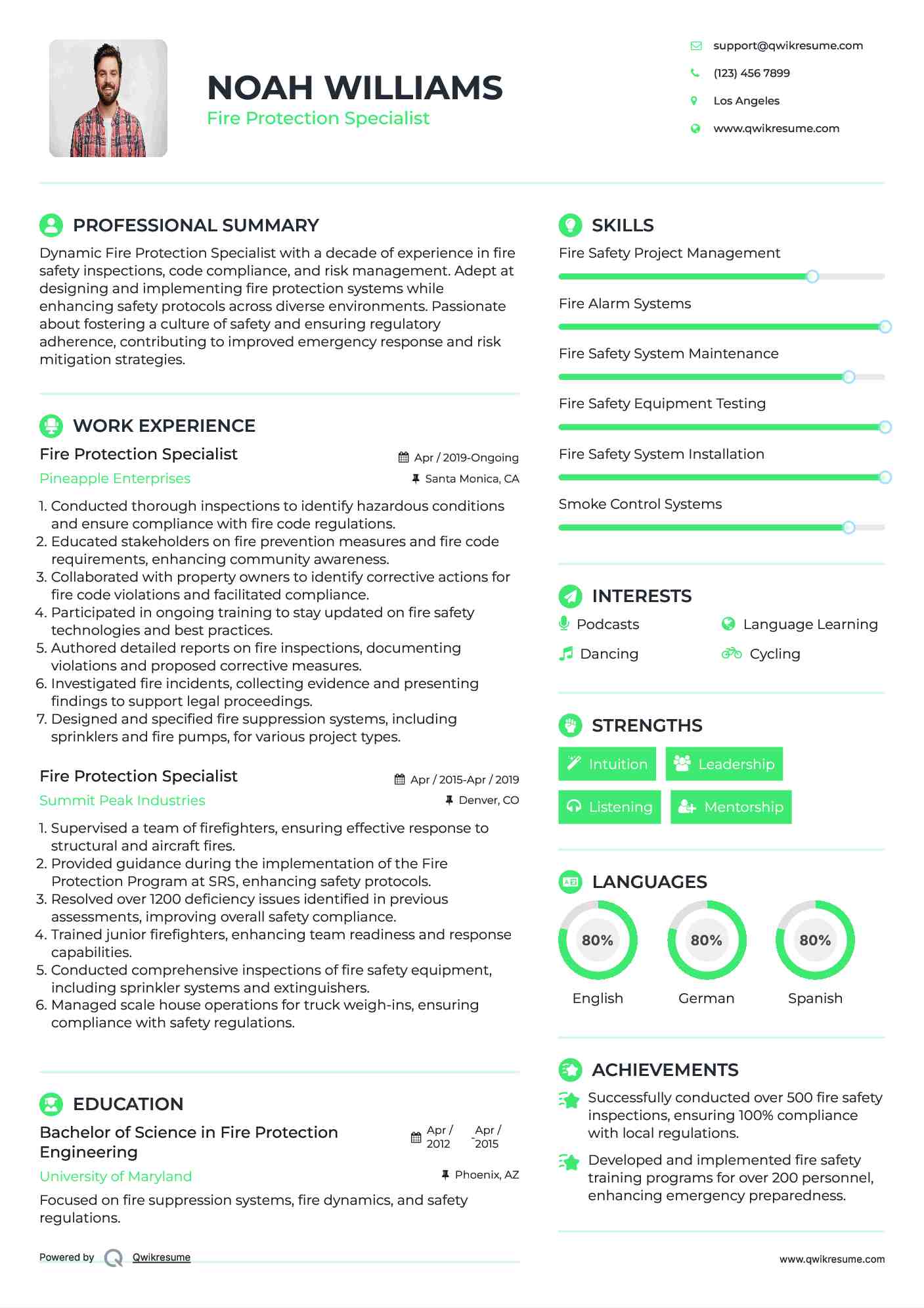 Fire Protection Specialist Resume Model