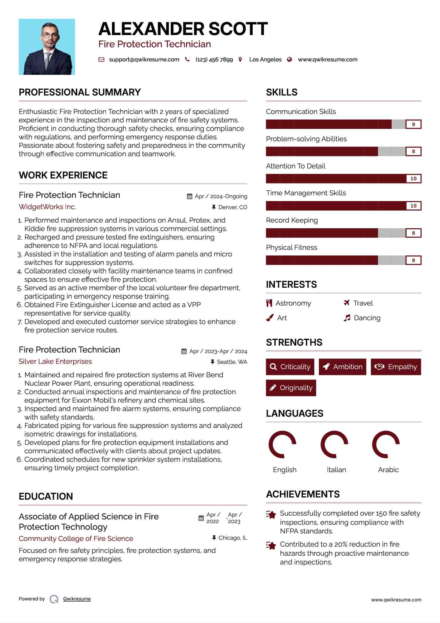 Fire Protection Technician Resume Model