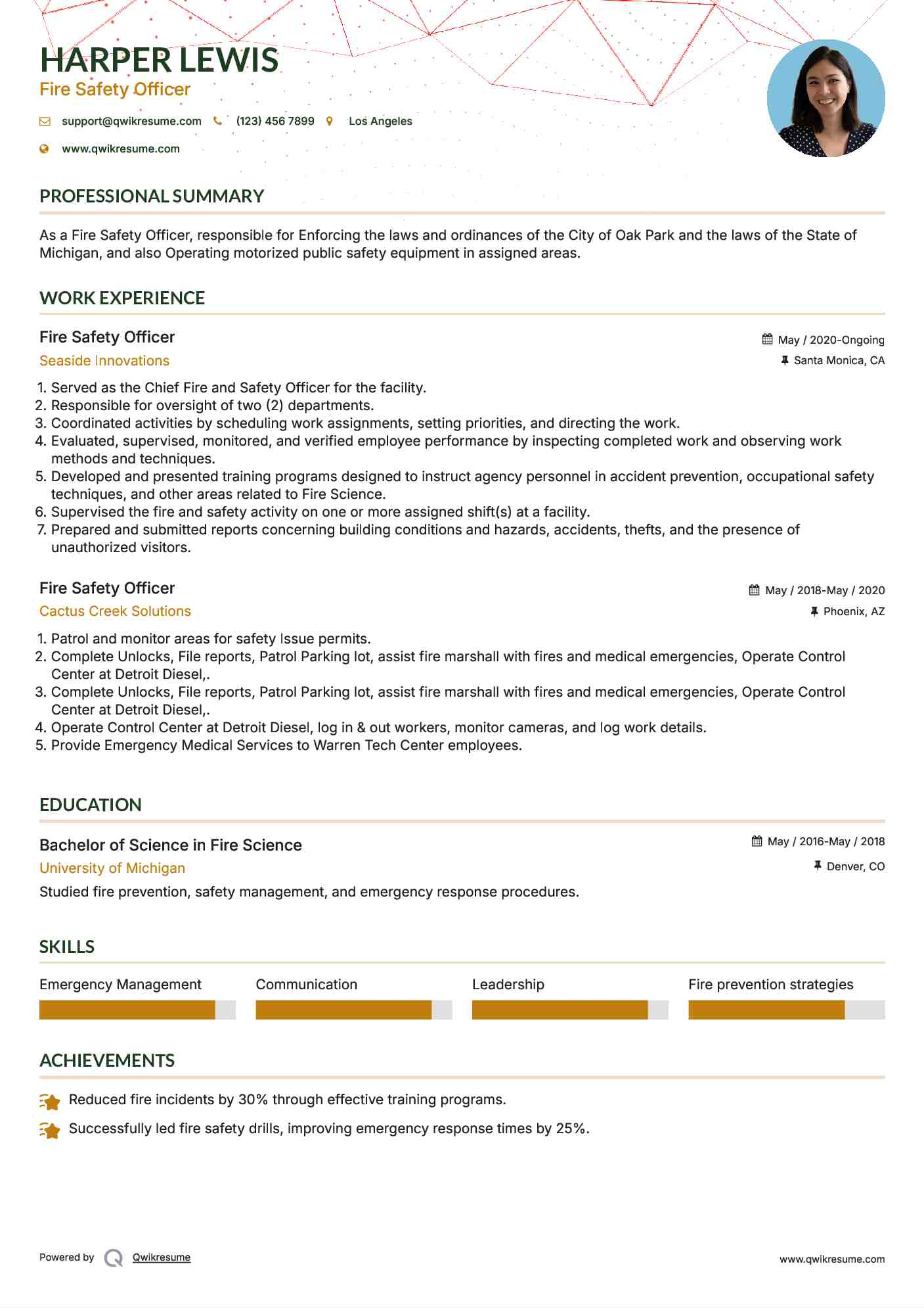 Fire Safety Officer Resume Template