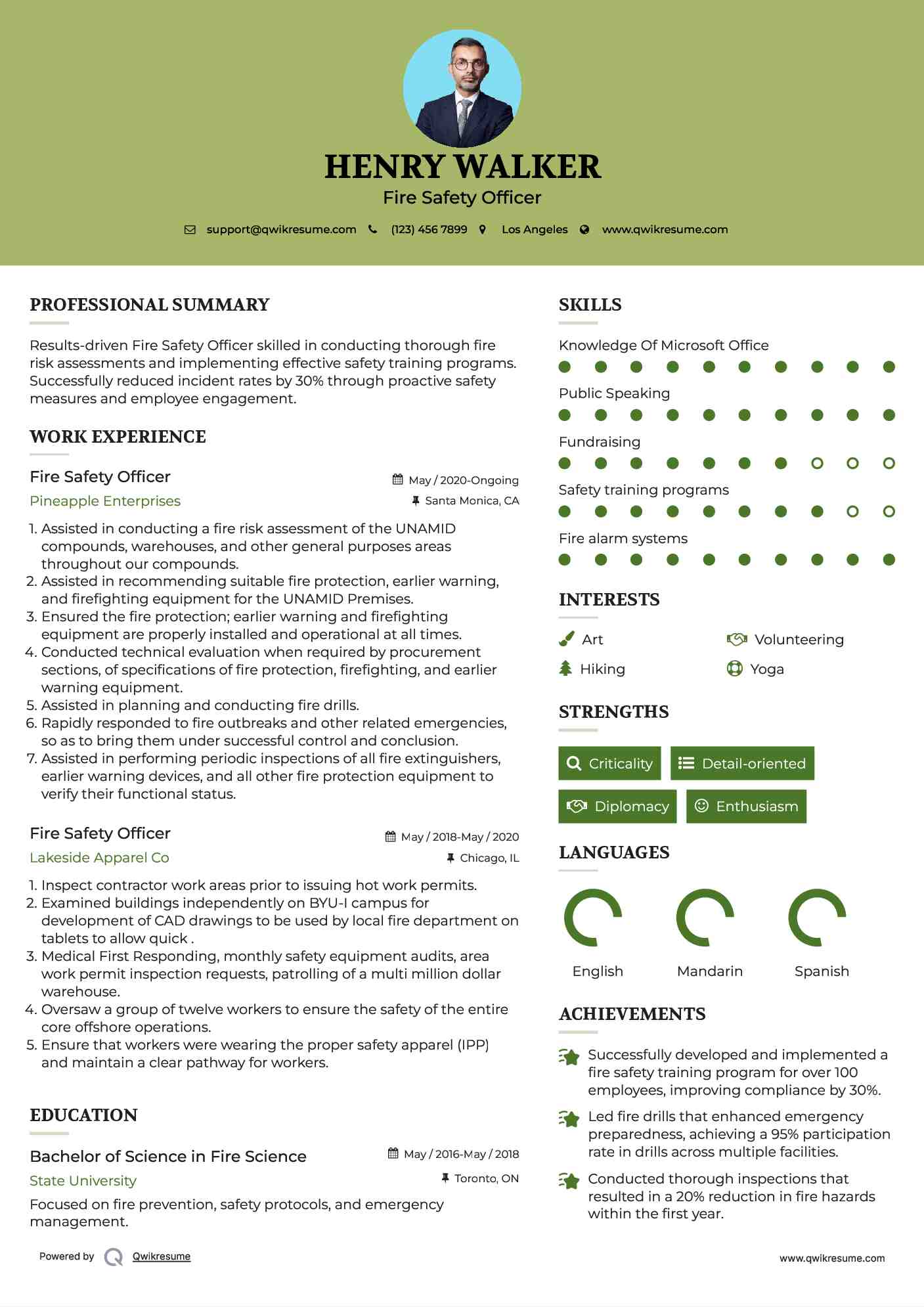 Fire Safety Officer Resume Template