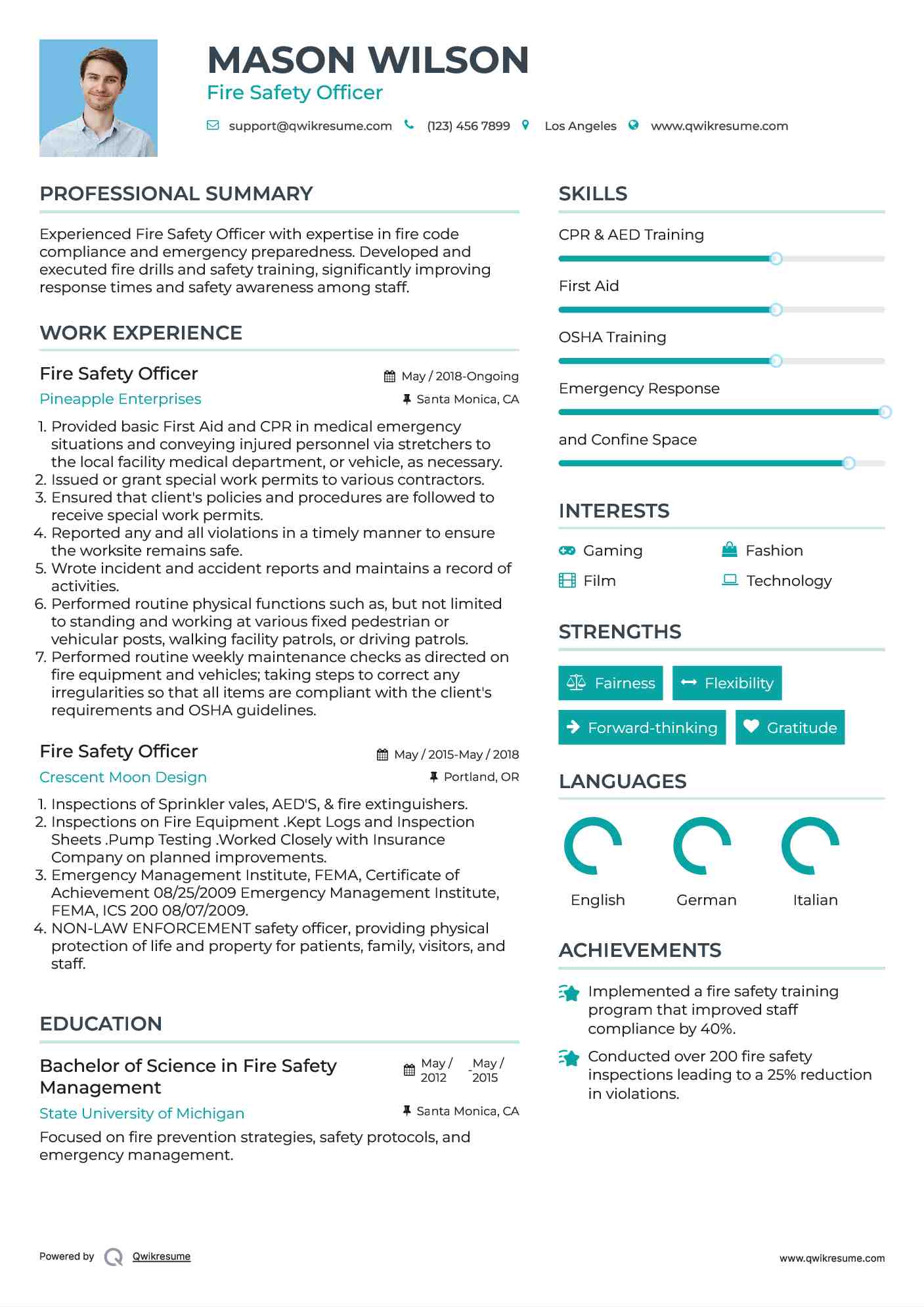 Fire Safety Officer Resume Sample