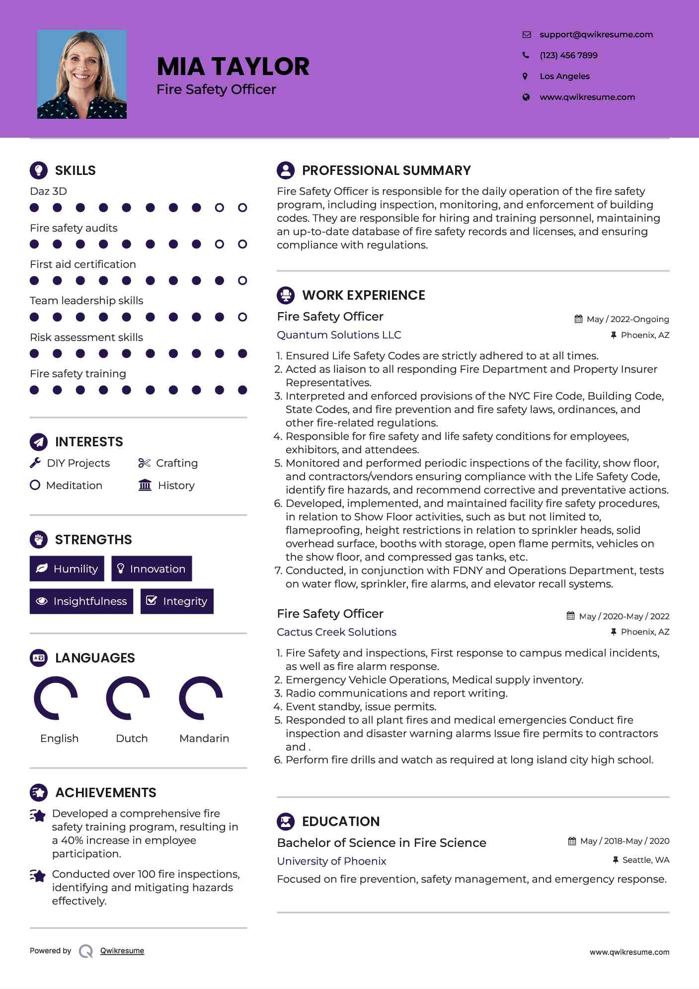 Fire Safety Officer Resume Template