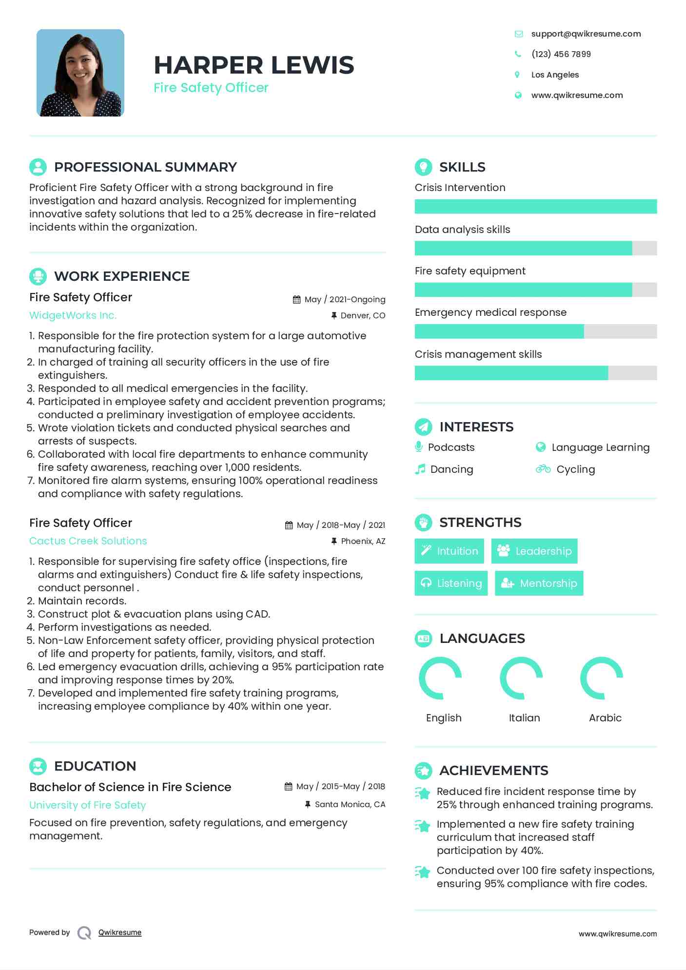 Fire Safety Officer Resume Example