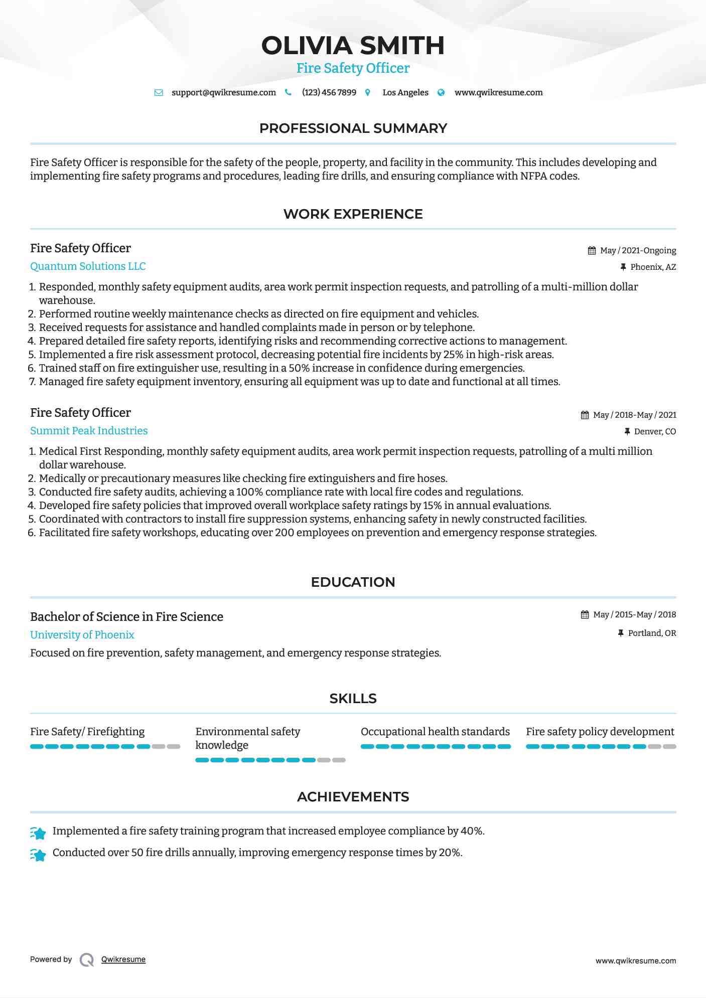Fire Safety Officer Resume Format