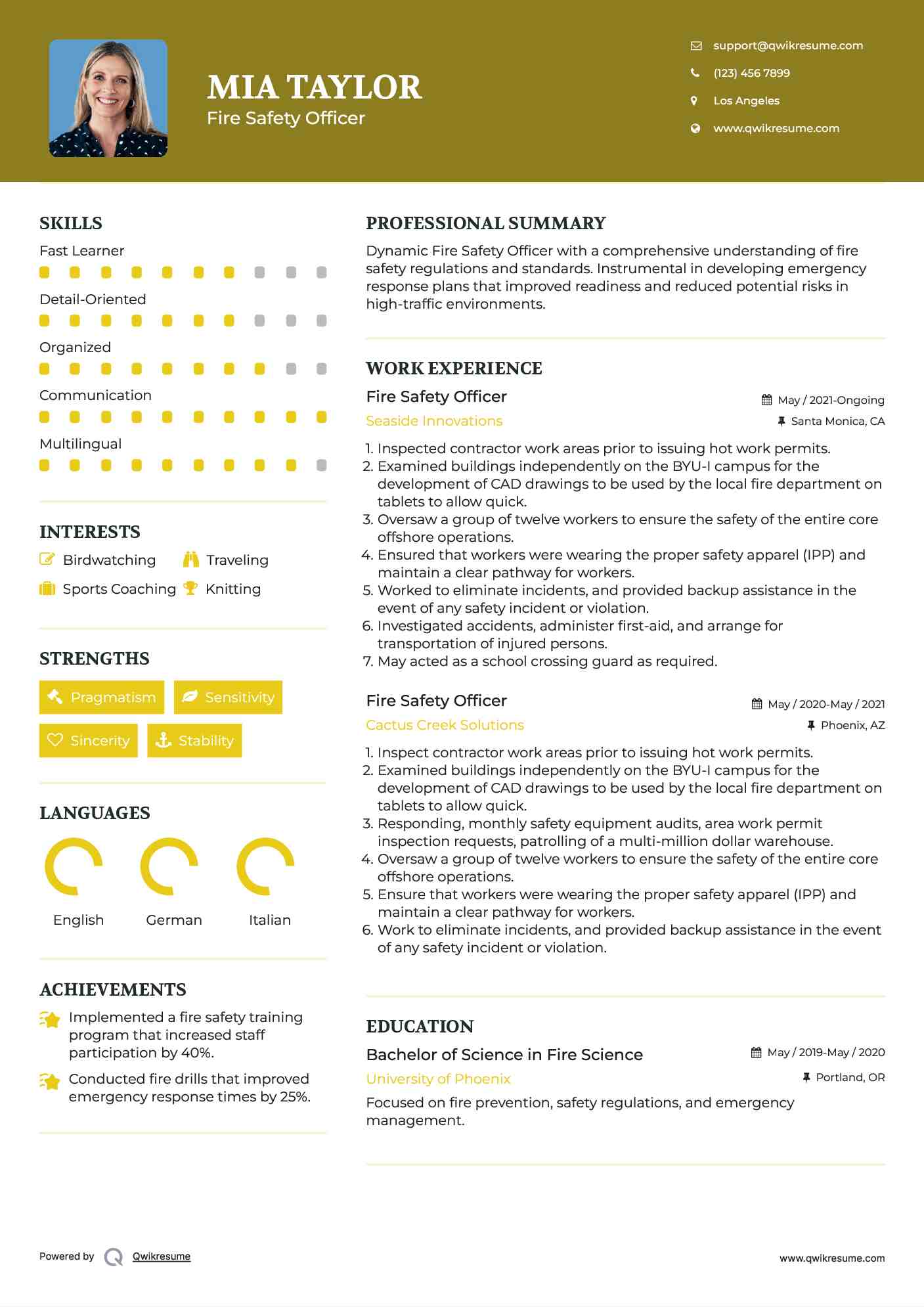 Fire Safety Officer Resume Format