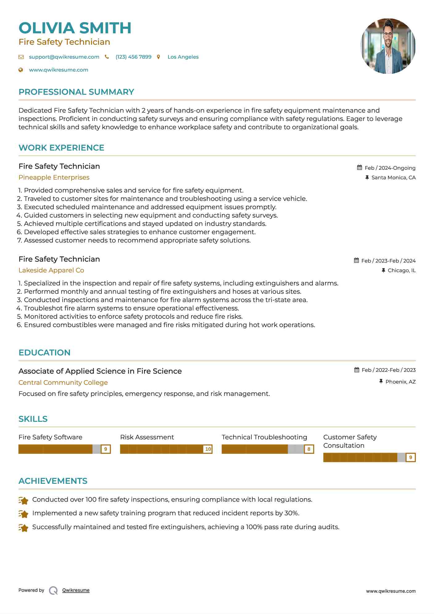 Fire Safety Technician Resume Template