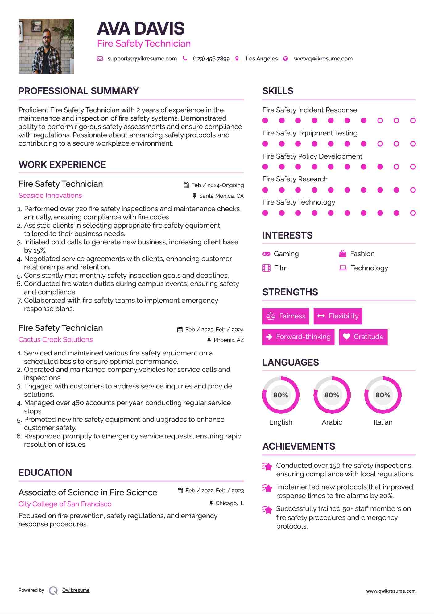 Fire Safety Technician Resume Model
