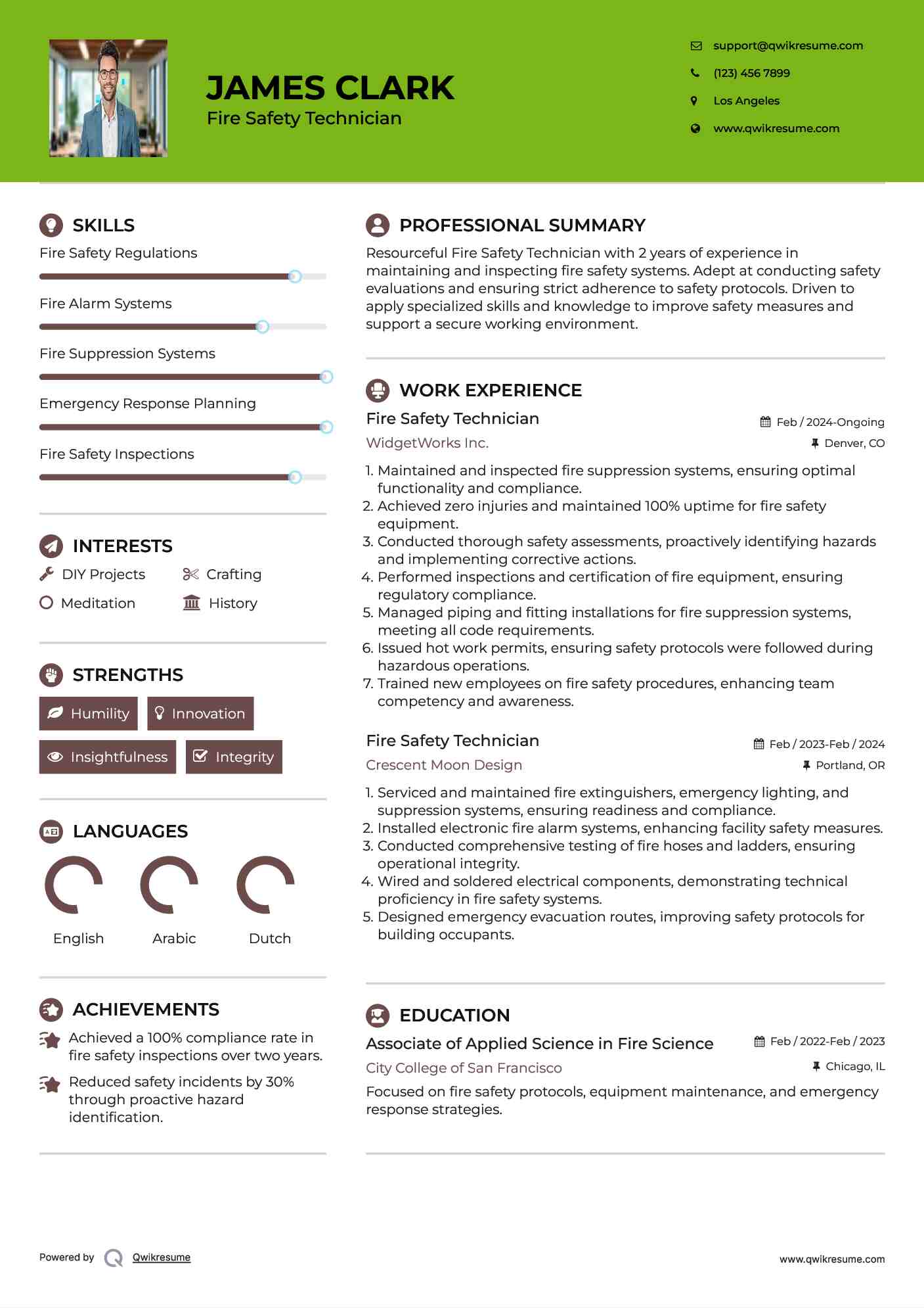 Fire Safety Technician Resume Example
