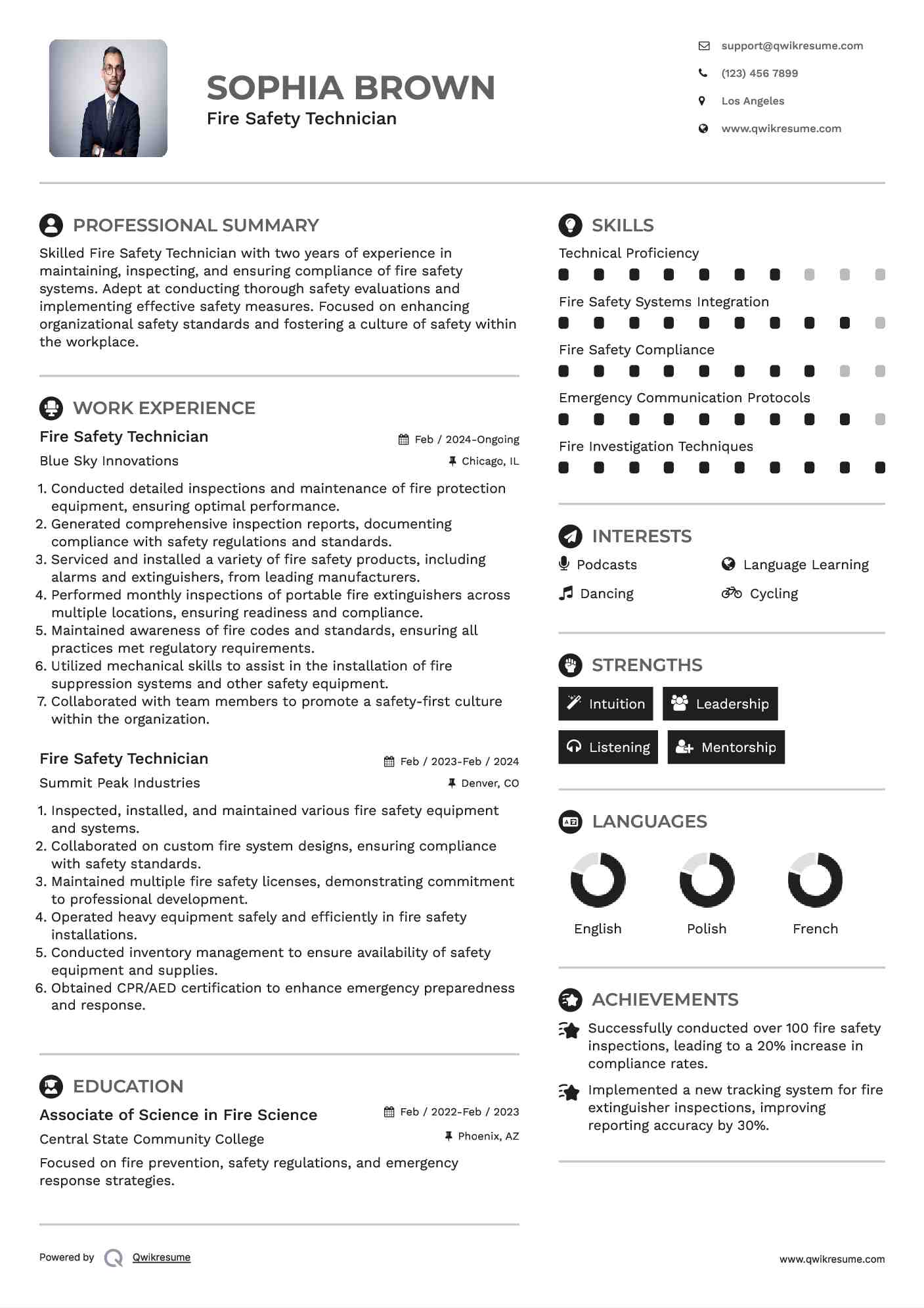 Fire Safety Technician Resume Example