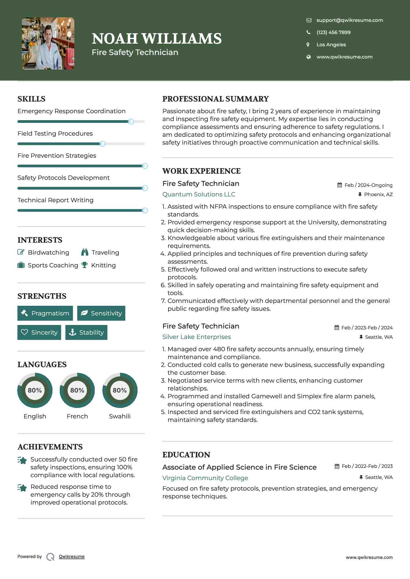 Fire Safety Technician Resume Template