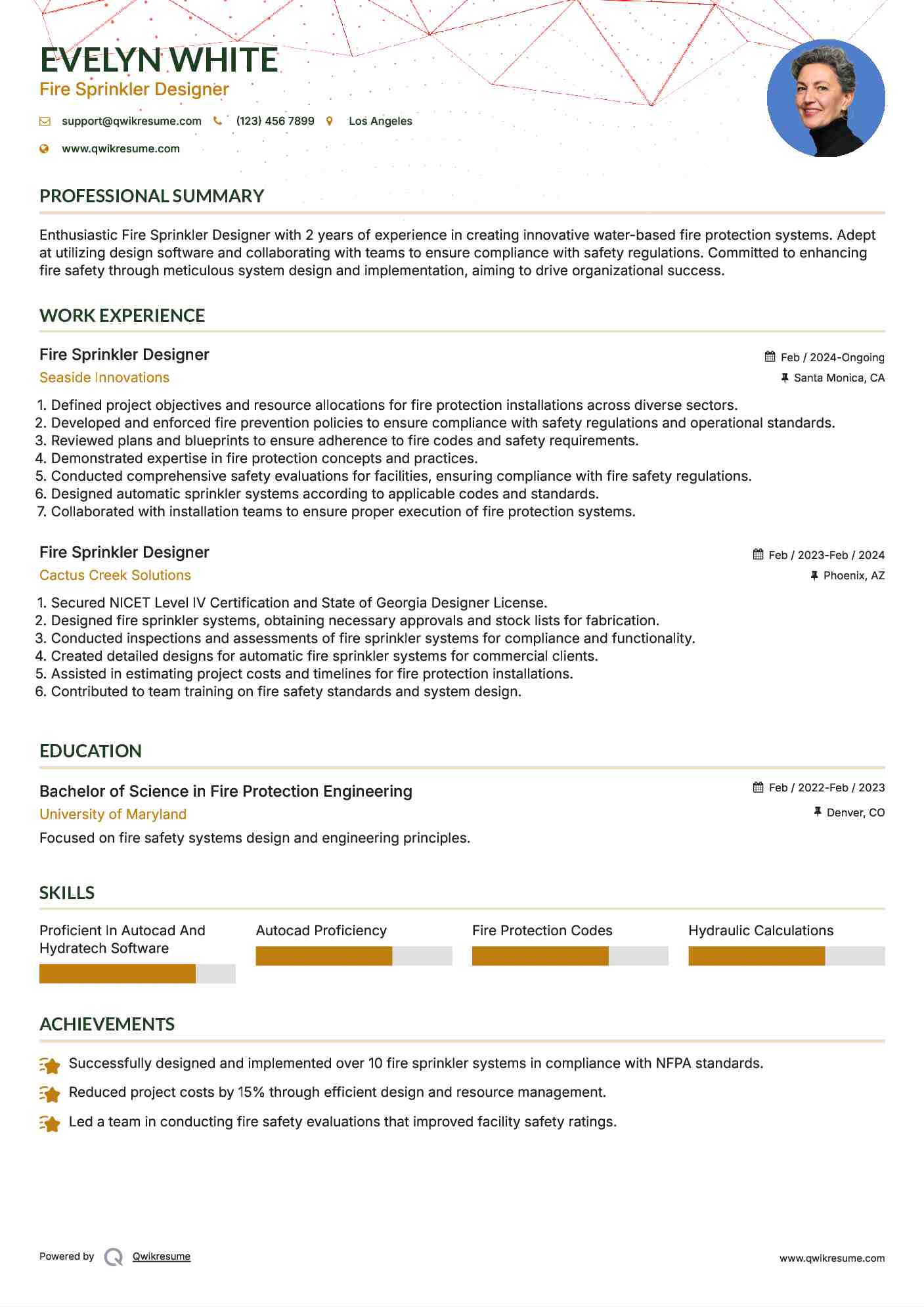 Fire Sprinkler Designer Resume Samples | QwikResume