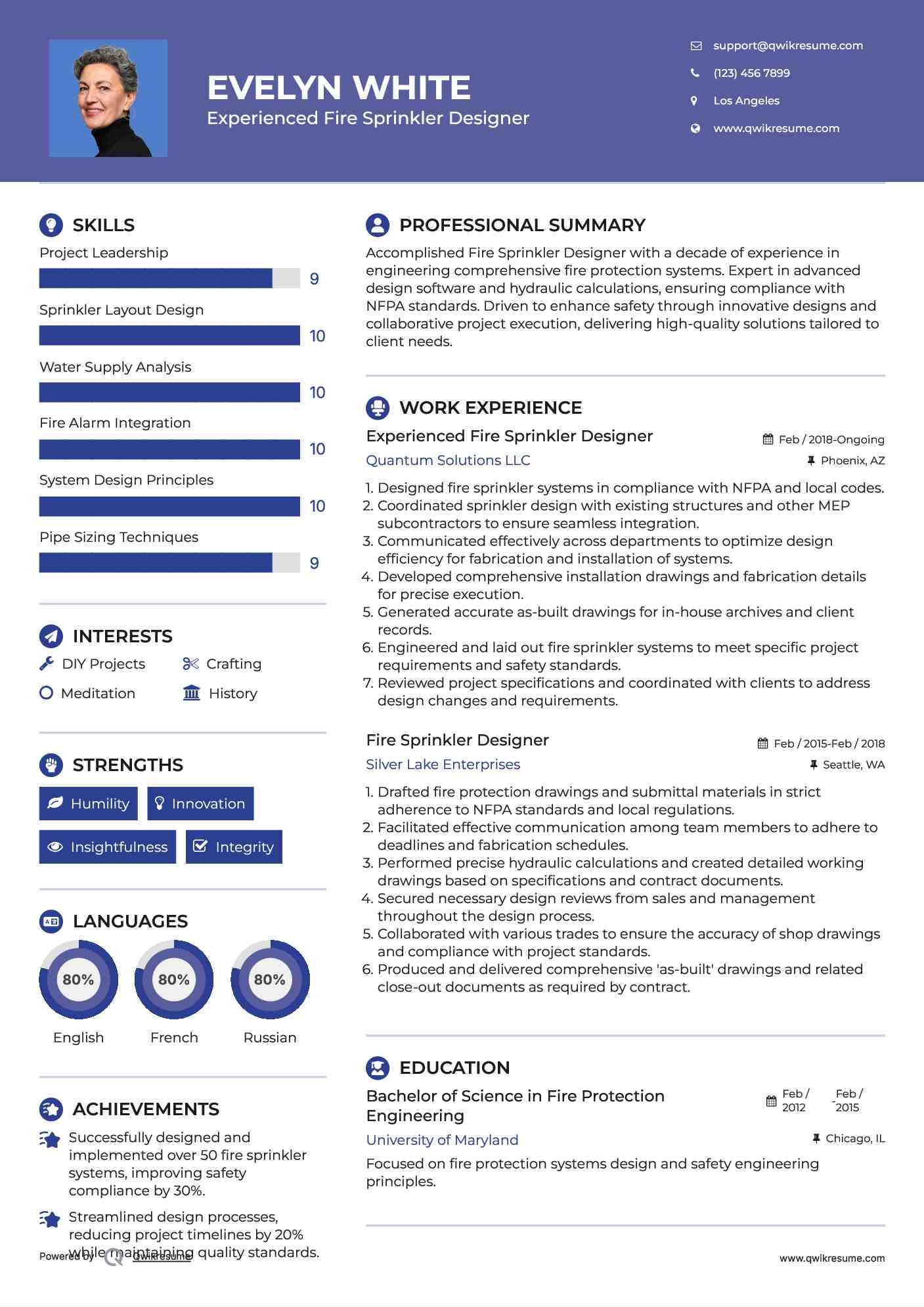 Experienced Fire Sprinkler Designer Resume Model