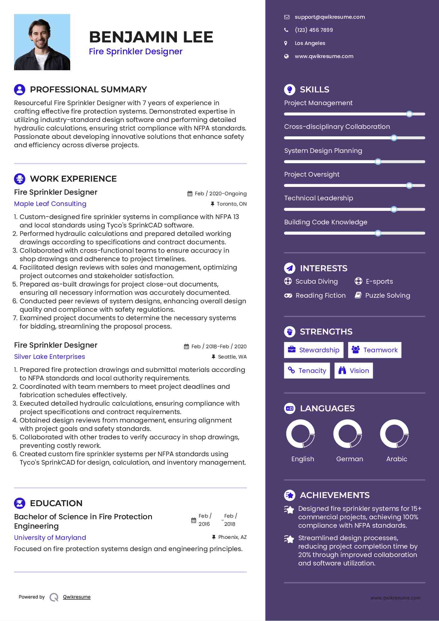 Fire Sprinkler Designer Resume Format