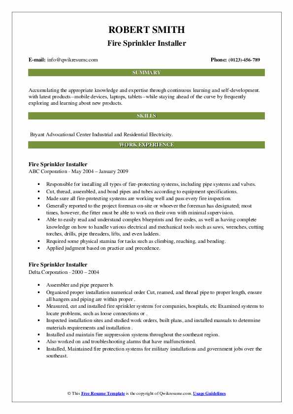 Fire Sprinkler Installer Resume Samples QwikResume