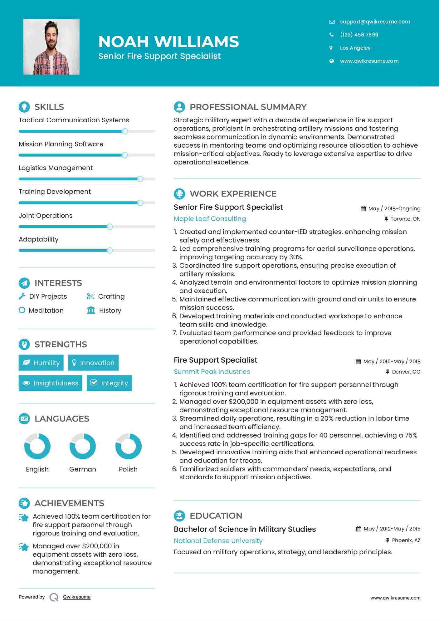 Senior Fire Support Specialist Resume Model