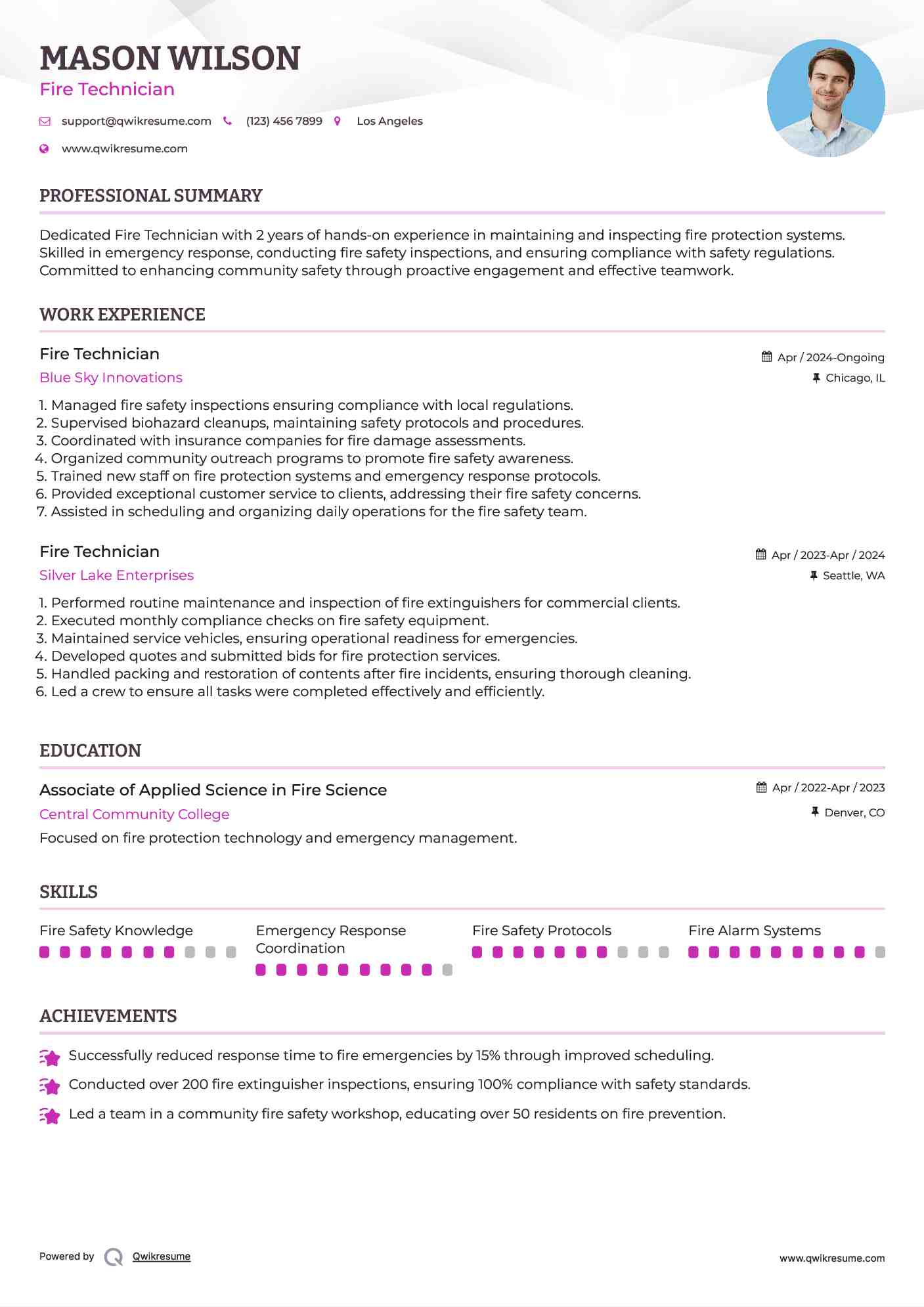 Fire Technician Resume Model