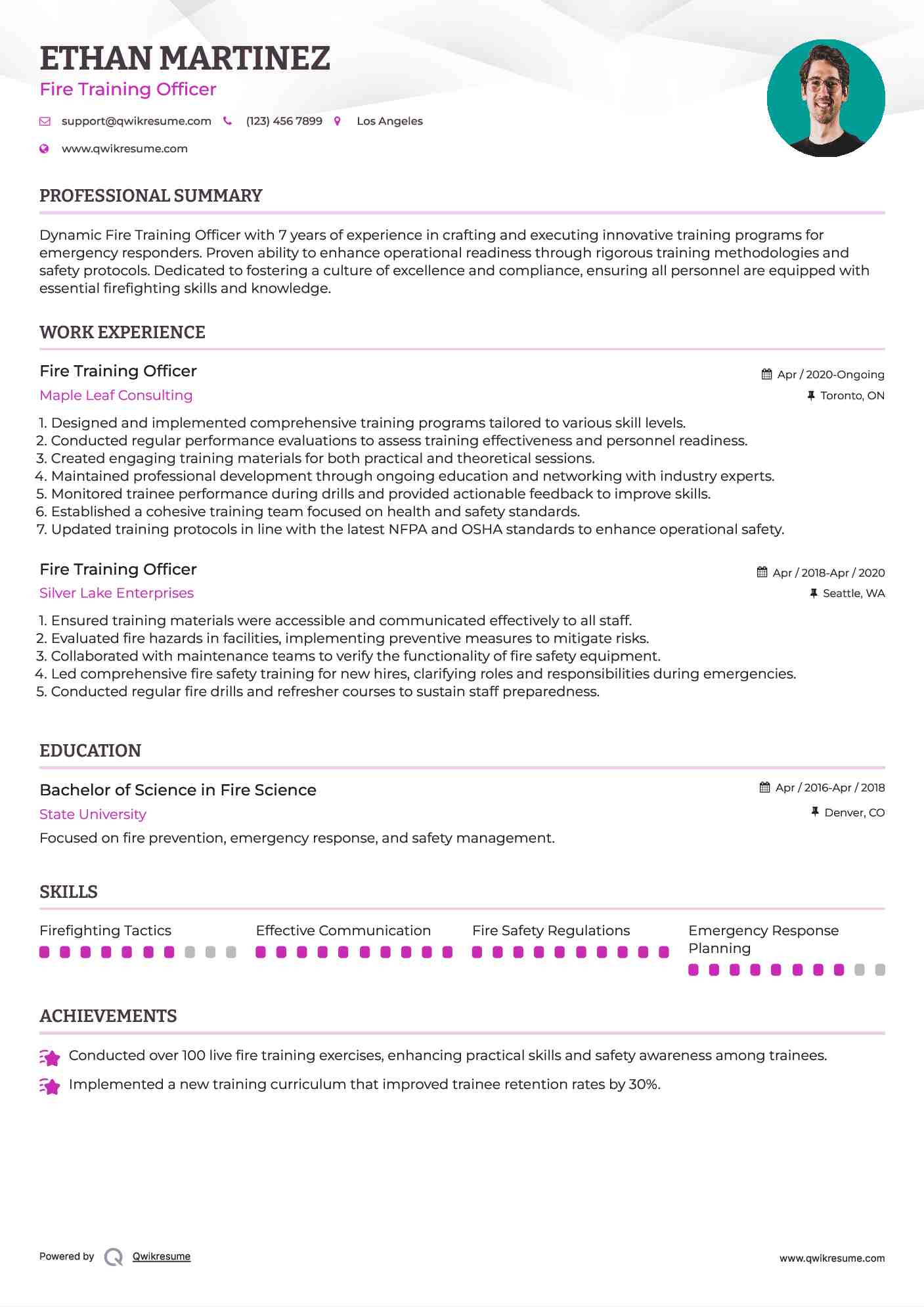 Fire Training Officer Resume Sample