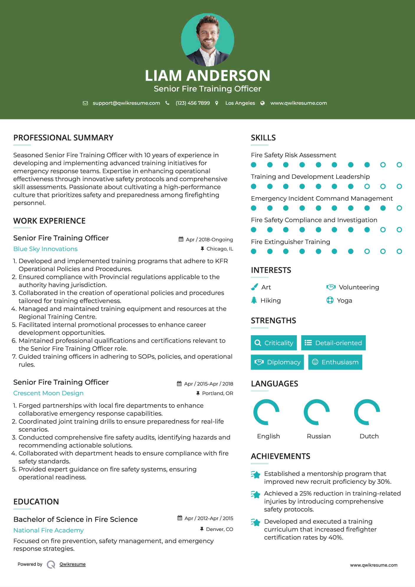 Senior Fire Training Officer Resume Sample