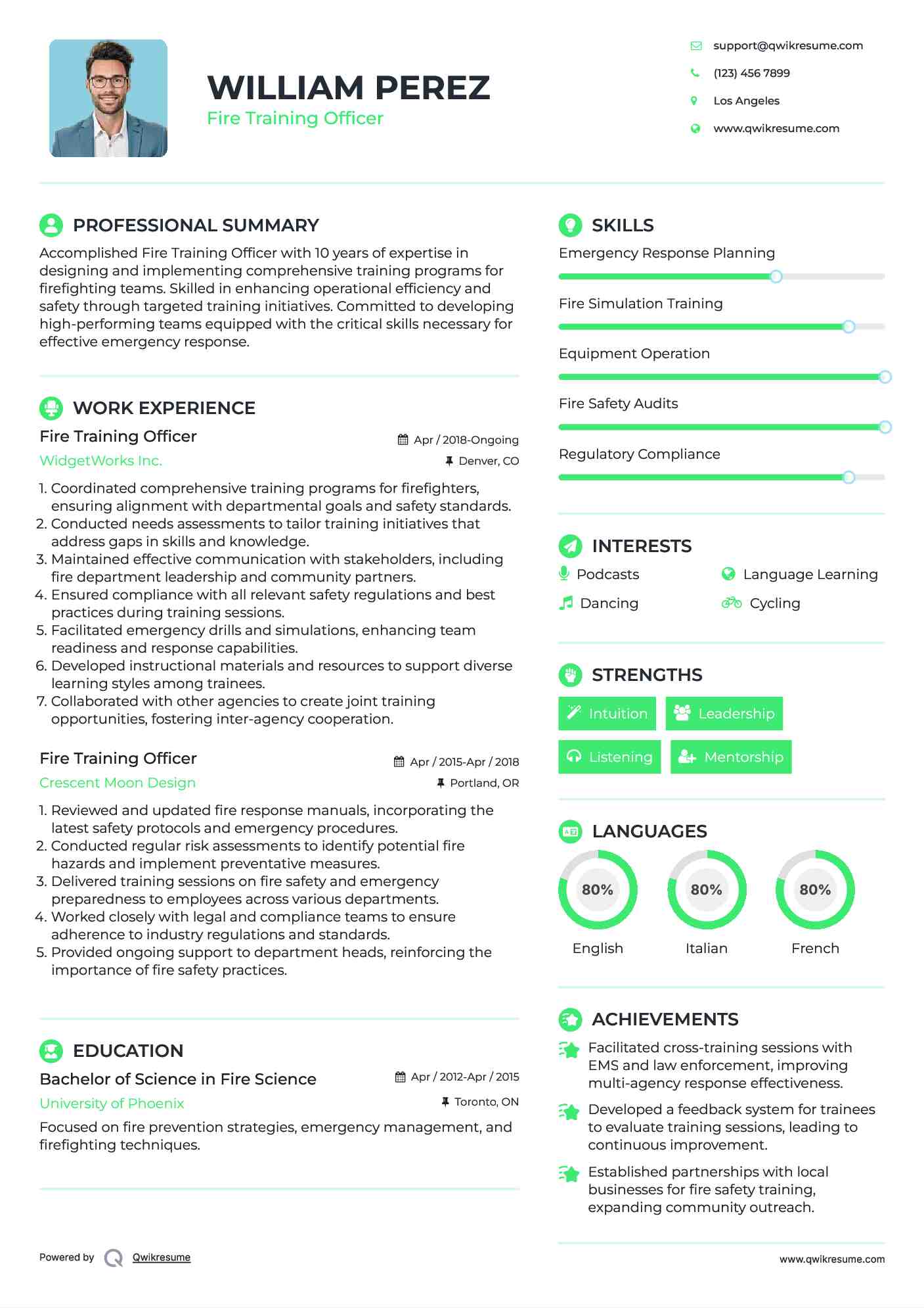 Fire Training Officer Resume Template