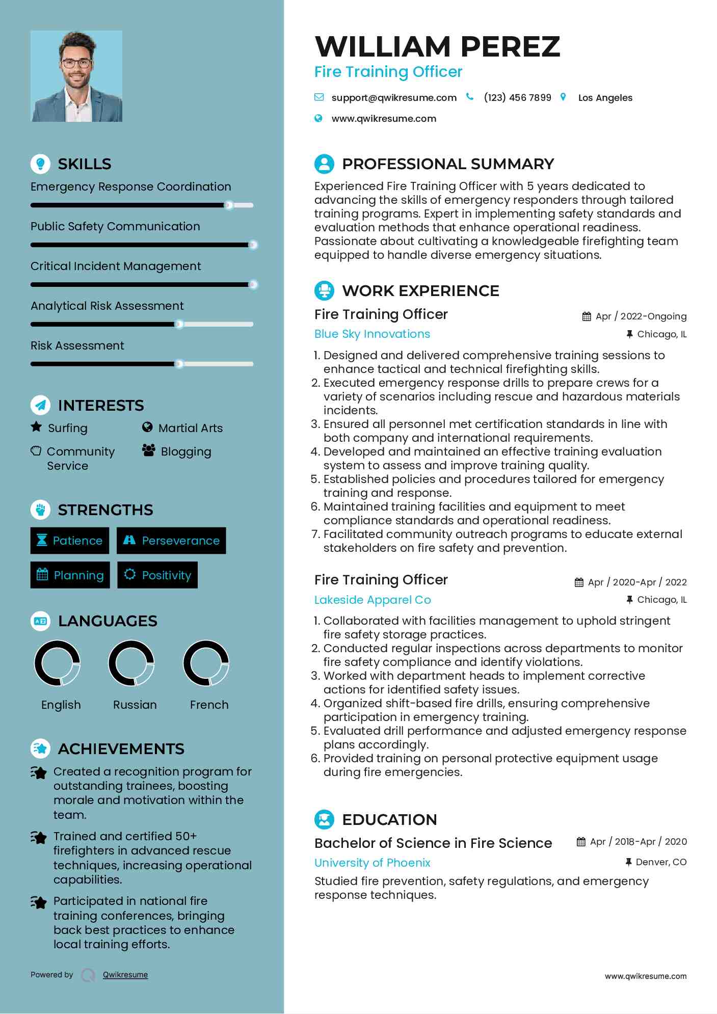 Fire Training Officer Resume Model