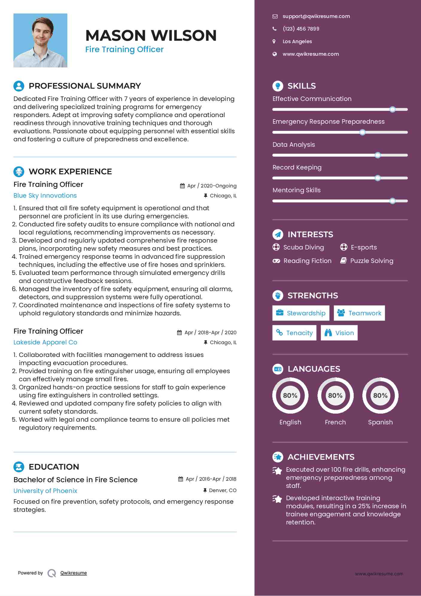 Fire Training Officer Resume Template