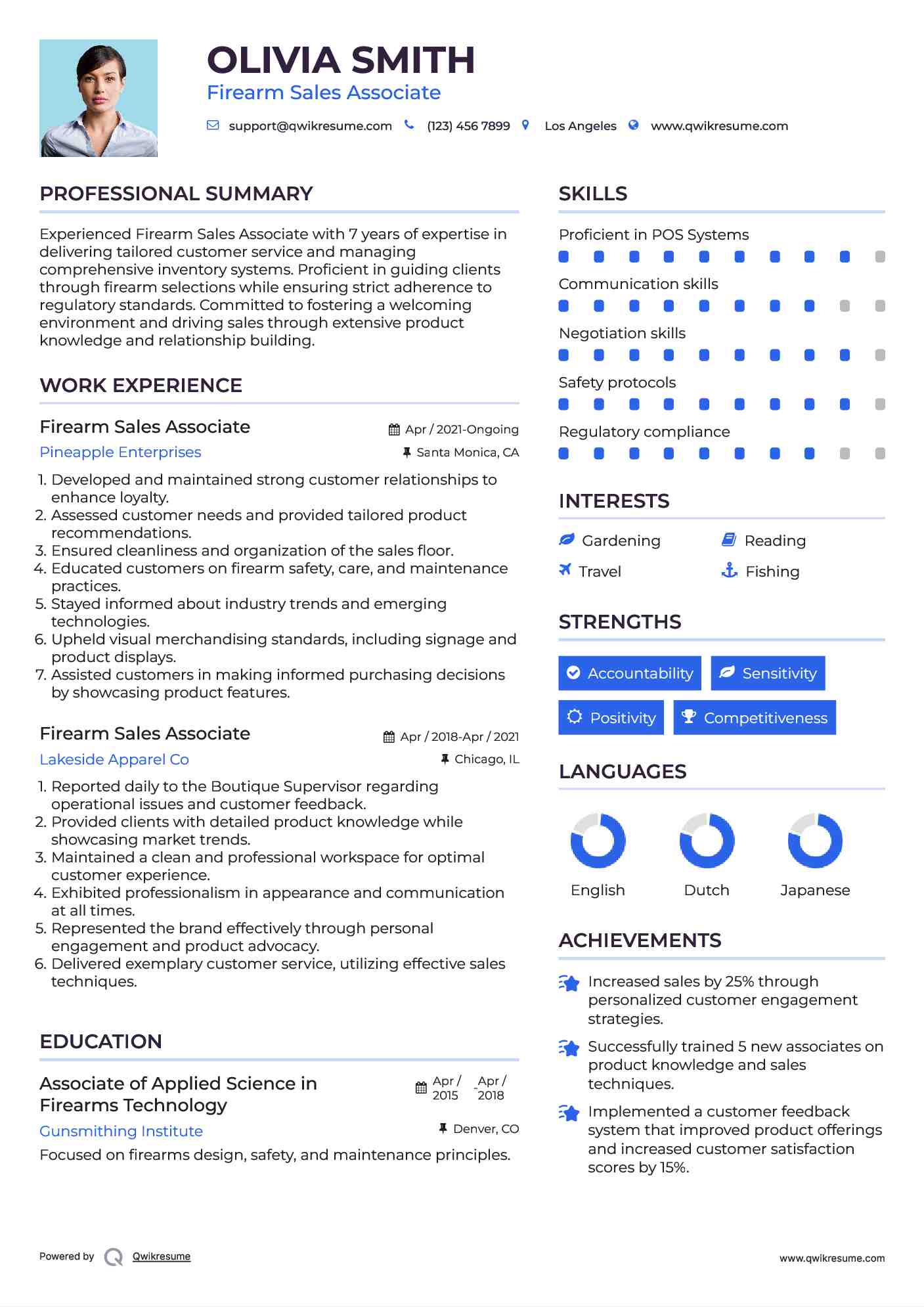 Firearm Sales Associate Resume Model